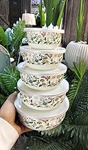 طقم ثلاجة وحافظات طعام معدنية للثلاجة بتصميم زهور للحفاظ على نضارة الطعام، مقاومة للصدأ وسهلة التنظيف ورائعة للتخزين اليومي في المطبخ، طقم من 5 قطع، بمقاسات 10 و12 و14 و16 و18 سم