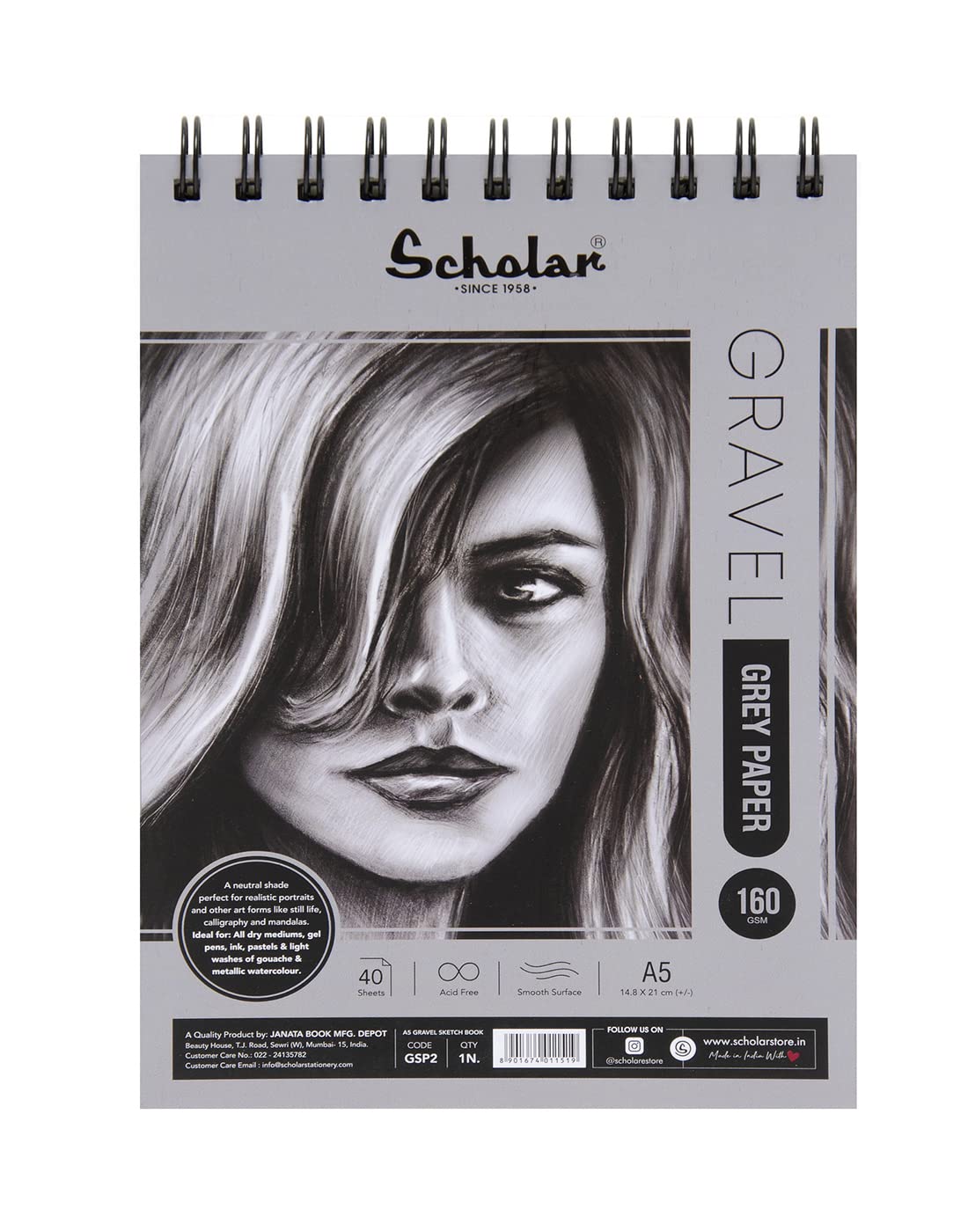Scholar Gravel Sketch Pad (170 GSM Grey Toned Paper) (A5)-image-12