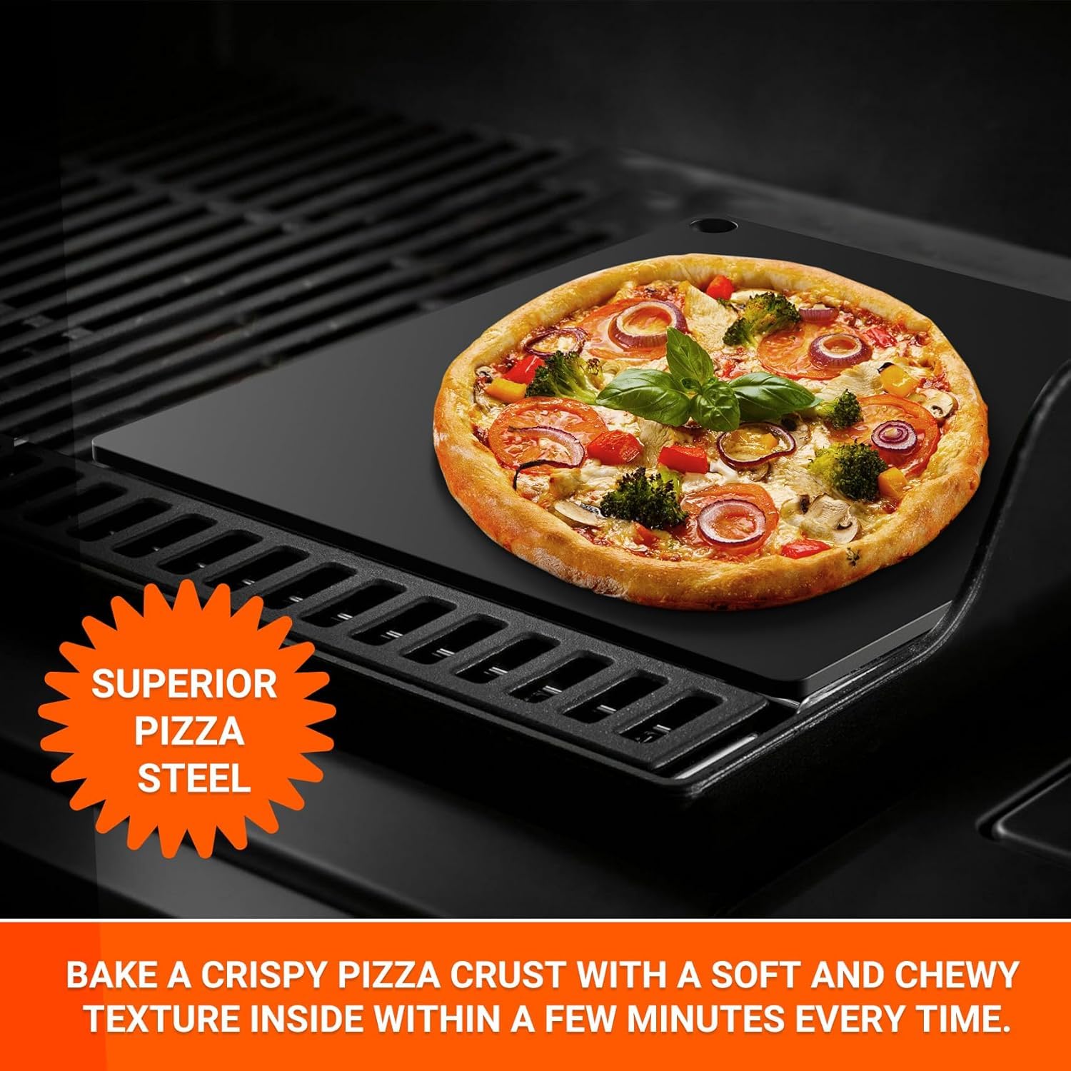 onlyfire Pizzastein, Backstahl Eckig 40,5x35,5, Pizzastein für Backofen, Pizzastahl für Grill und Gasgrill, Brotbackstein, Dicke 6mm, Perfekt zum Backen von Pizza, Brot, Gebäck, Pizza Zubehör