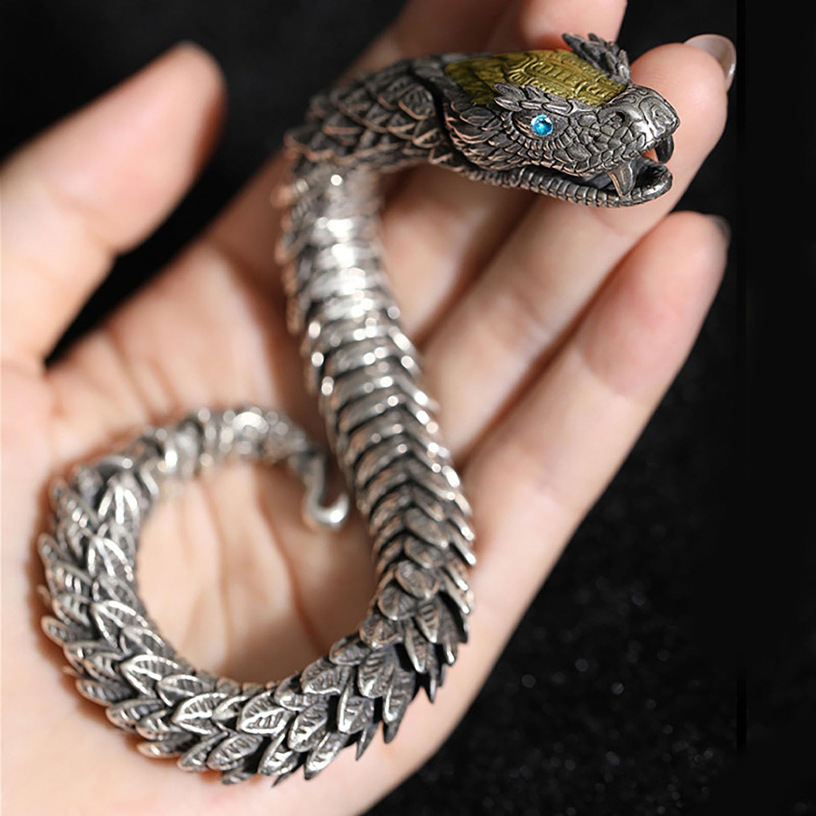 Pulsera vintage de cadena de serpiente, de metal antiguo, lujoso, estilo Ouroboros, pulsera de serpiente del zodiaco, cierre de gancho para hombres y mujeres, accesorios, Cobre, No es una 5