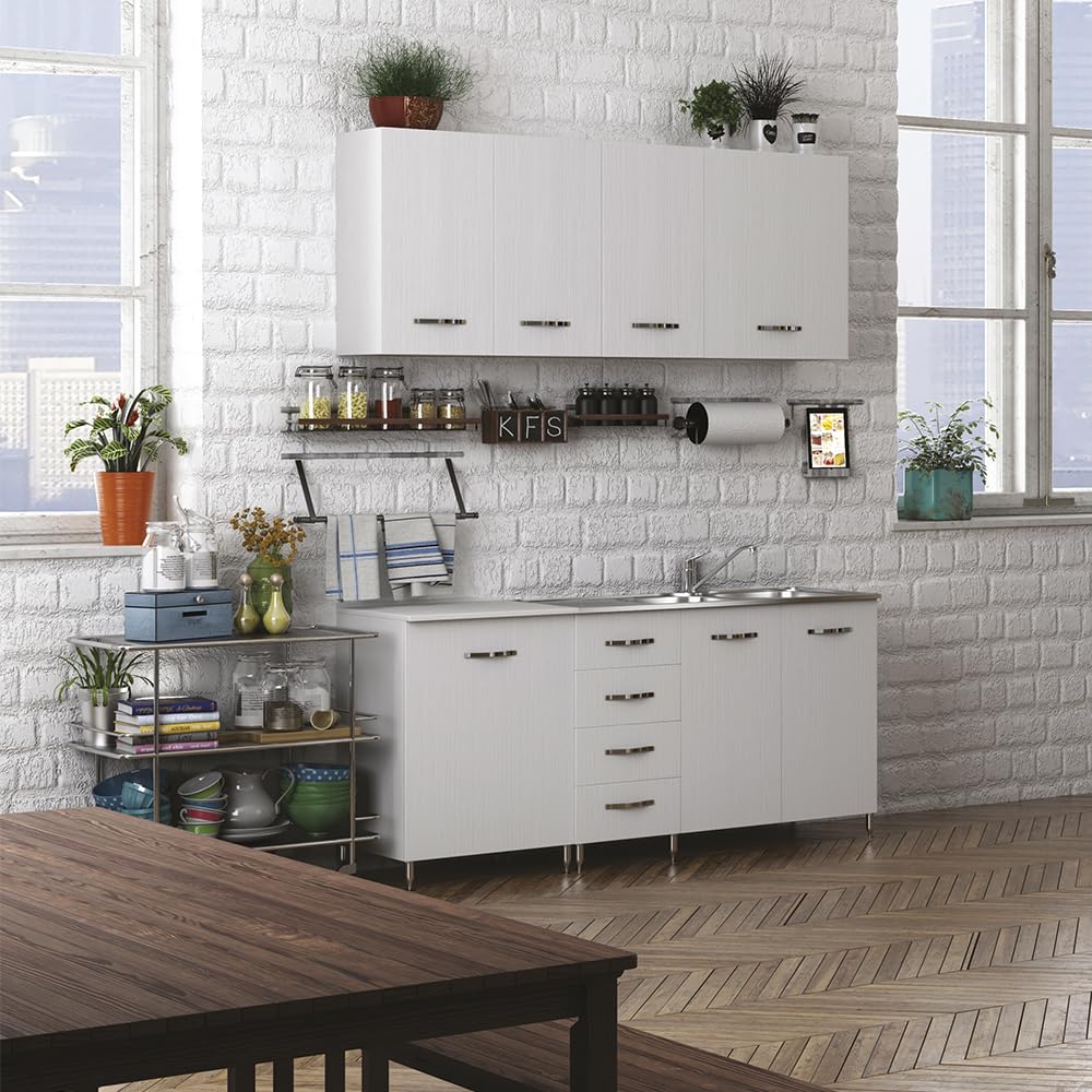 REDÒKASA Pensile per cucina componibile da 80 cm con due ante, realizzata in legno 100% MADE IN ITALY (Bianco con ante Bianco Frassino)