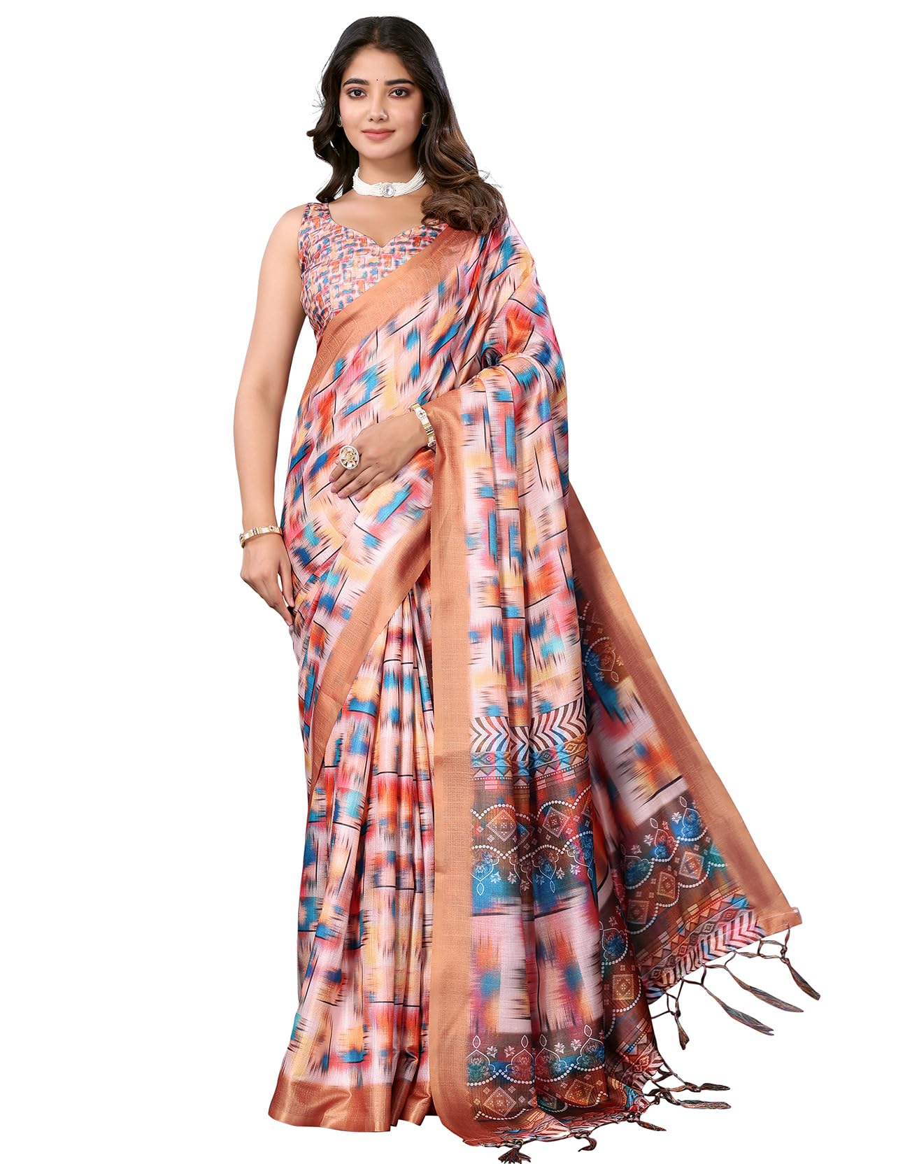 Women's Art Silk Cotton Blend Printed Bollywood Saree With Blouse (AZ-JN-P1-PUSHPA 15)-image-38