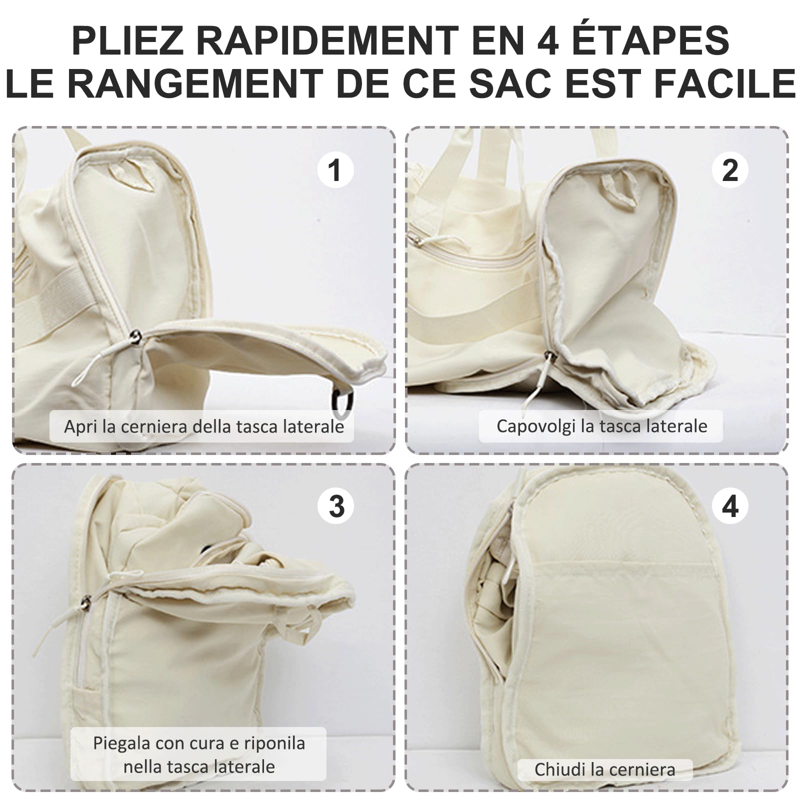 Balakaka Borsone da Viaggio Pieghevole 44x23x28cm, Portatile Borsone Palestra Sportiva con Multitasche, Grande Capacità Borsa da Viaggio con Cerniere e Manici, Grigio