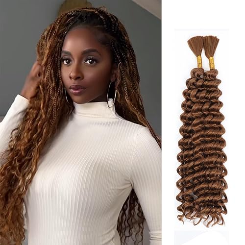 Miniatura 38 de Mezcla de cabello humano trenzado sintético bohemio para trenzar, 24 pulgadas de onda profunda a granel para trenzas bohemias, 2 piezas de cabello