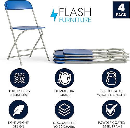 Vista 347 de Flash Furniture Hercules - Silla plegable comercial grande y alta, extraancha, capacidad de 650 libras de plástico duradero, color negro, paquete