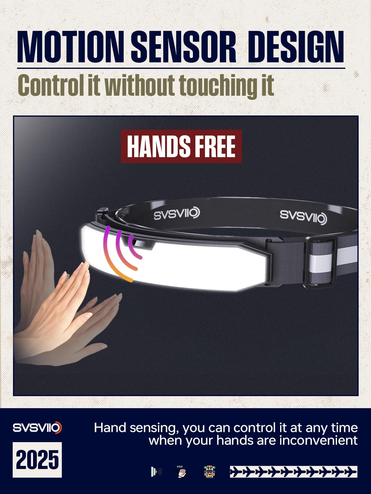 svsviio K0209 x wiederaufladbare Stirnlampe mit Bewegungsmelder, 1500 Lumen, superhelle LED-Stirnlampe, Stirnlampe für Stirn, Stirnband, Taschenlampe, harte Mütze, Licht für Erwachsene, Camping