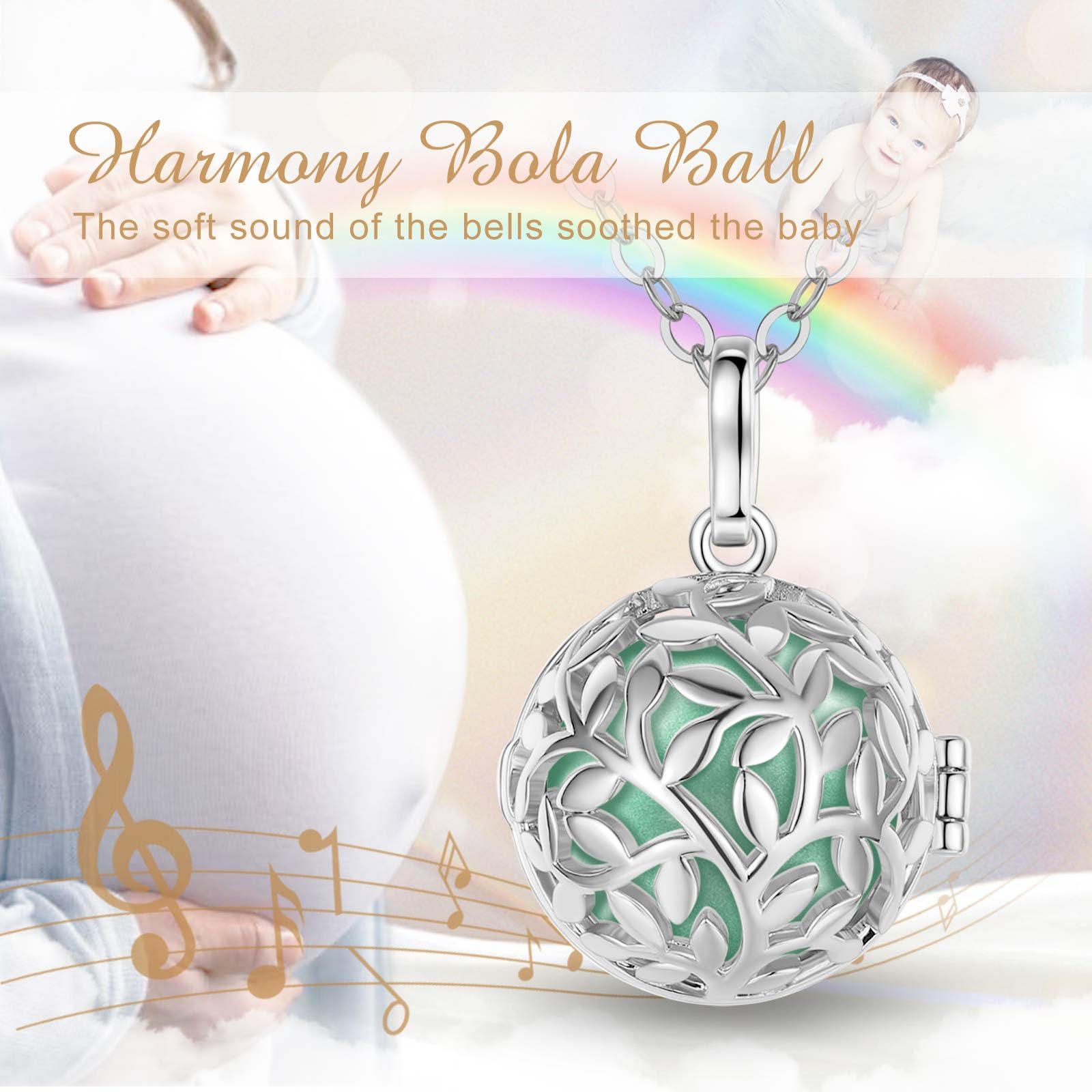 EUDORA Harmony Ball Chiama Angeli Gravidanza Collana con Albero della Vita Collana Pendente Forma di Carillon Musicale per Donna Madre Bambino Gioielli Regalo Originale, 76 cm e 114 cm