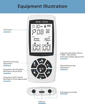 TENS & EMS Muscle Stimulator, 22 Modes Dual Channel TENS EMS Unit Pain Relief Device for Back, Neck & Joint Pain and Muscle Strength, Electronic Pulse Muscle Massager with 8 Electrode Pads