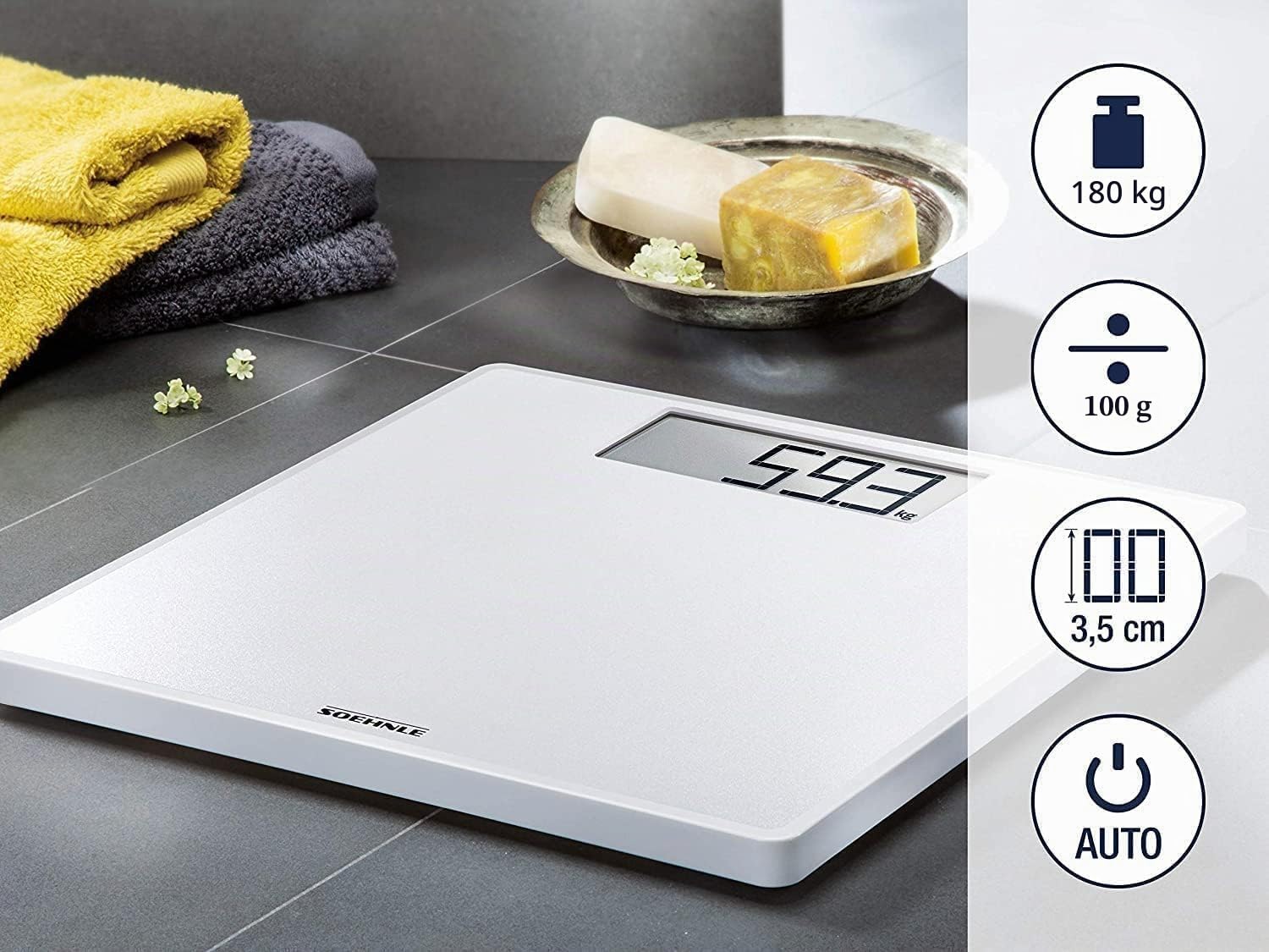 Soehnle Sense Safe 100 Pesa Persona Elettronica, Bianco, 31 x 31 x 2.1 cm