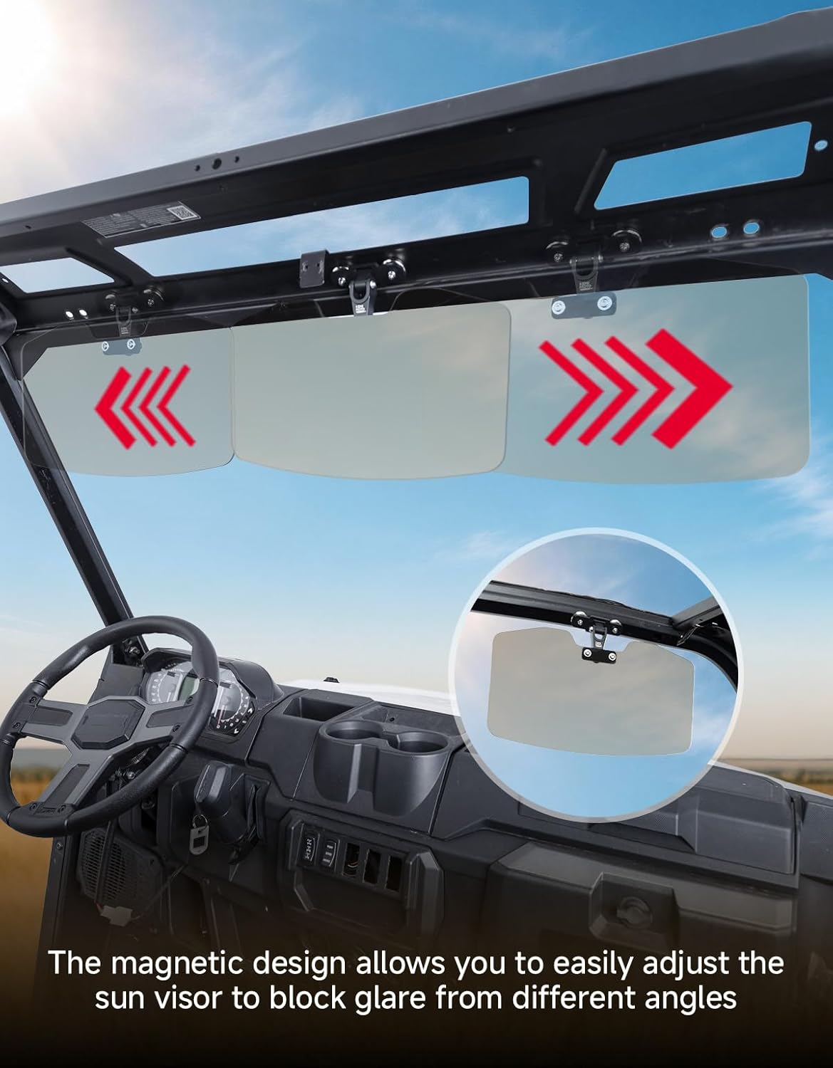 KEMIMOTO Magnetic Sun Visor Compatible with Ranger Defender UForce 1000 EZGO Fits Most UTVs with Pro-Fit Bar or Metal Roof and Crossbars 1pcs