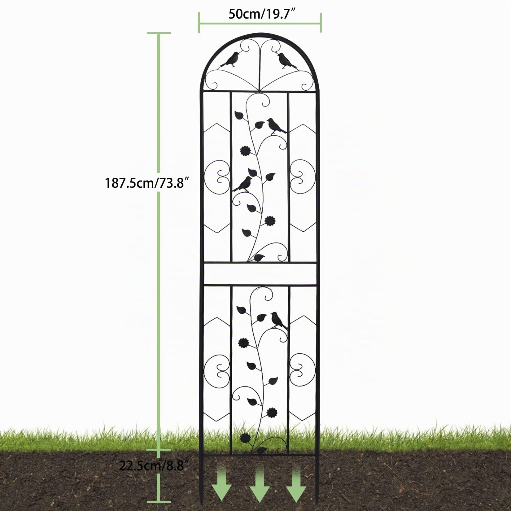 UNHO Treillis Plante Grimpante Extérieur: Grande Support pour Fleurs Grimpantes Lot de 2 Treillage de Jardin en Fer Forgé pour Rosiers Jasmin Décoratif Métal - 210x50 cm Noir