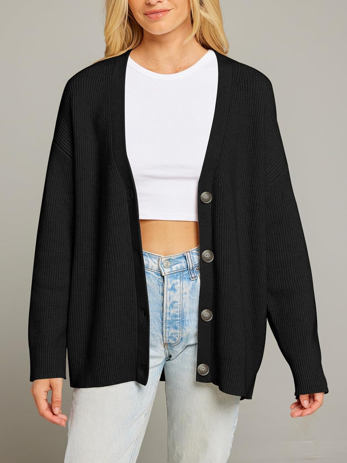 MEROKEETY Women's Cardigan Sweaters 2026 Fall Open Front Oversized Button V Neck Loose Soft Knit Outwear - Image 7