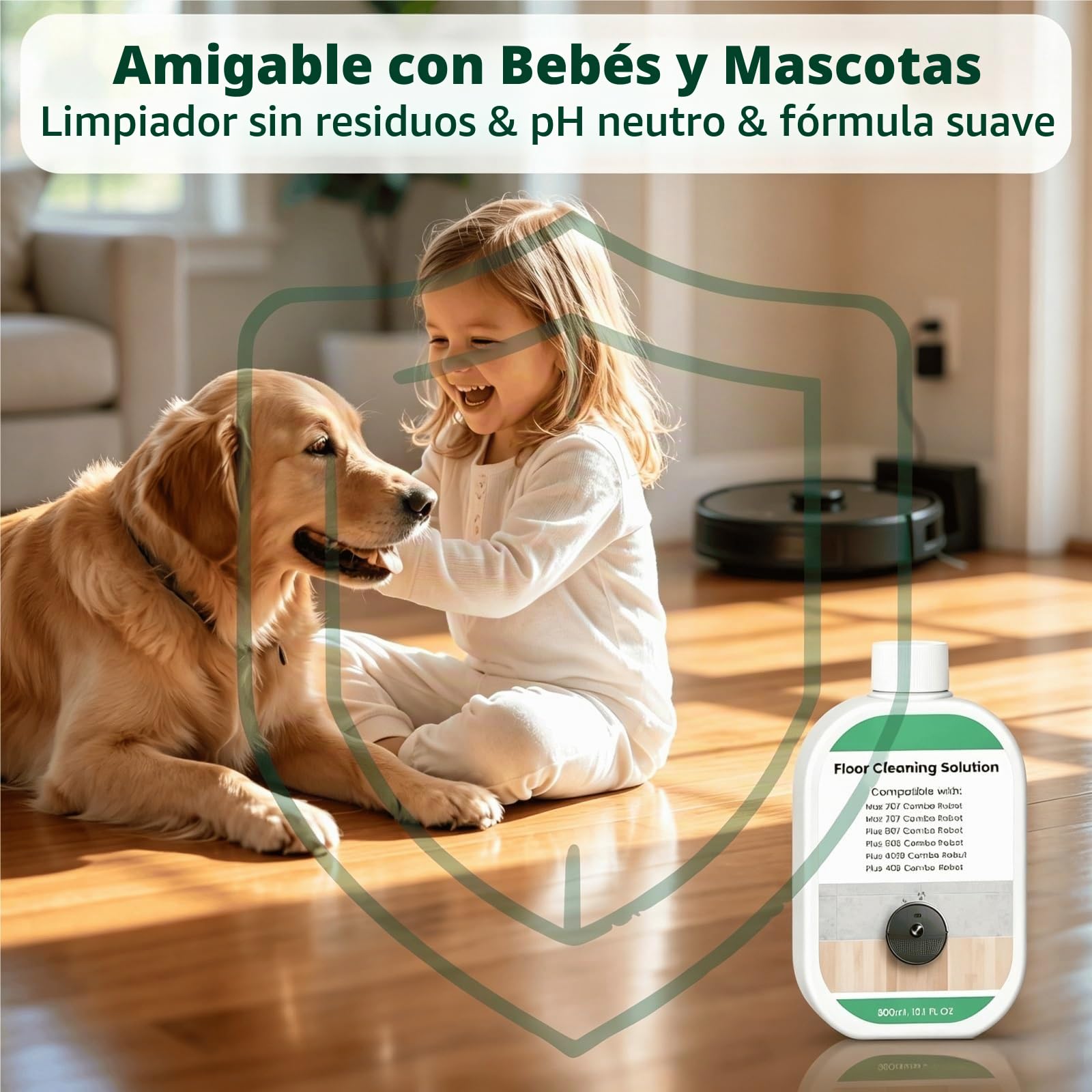 Líquido Limpiador Concentrado for Pisos, 300ml X 4, Fragancia Fresca, Baja Espuma Sin Residuos, Compatible con Roomba Max 707/705/Plus 405/505/507 Combo Robot