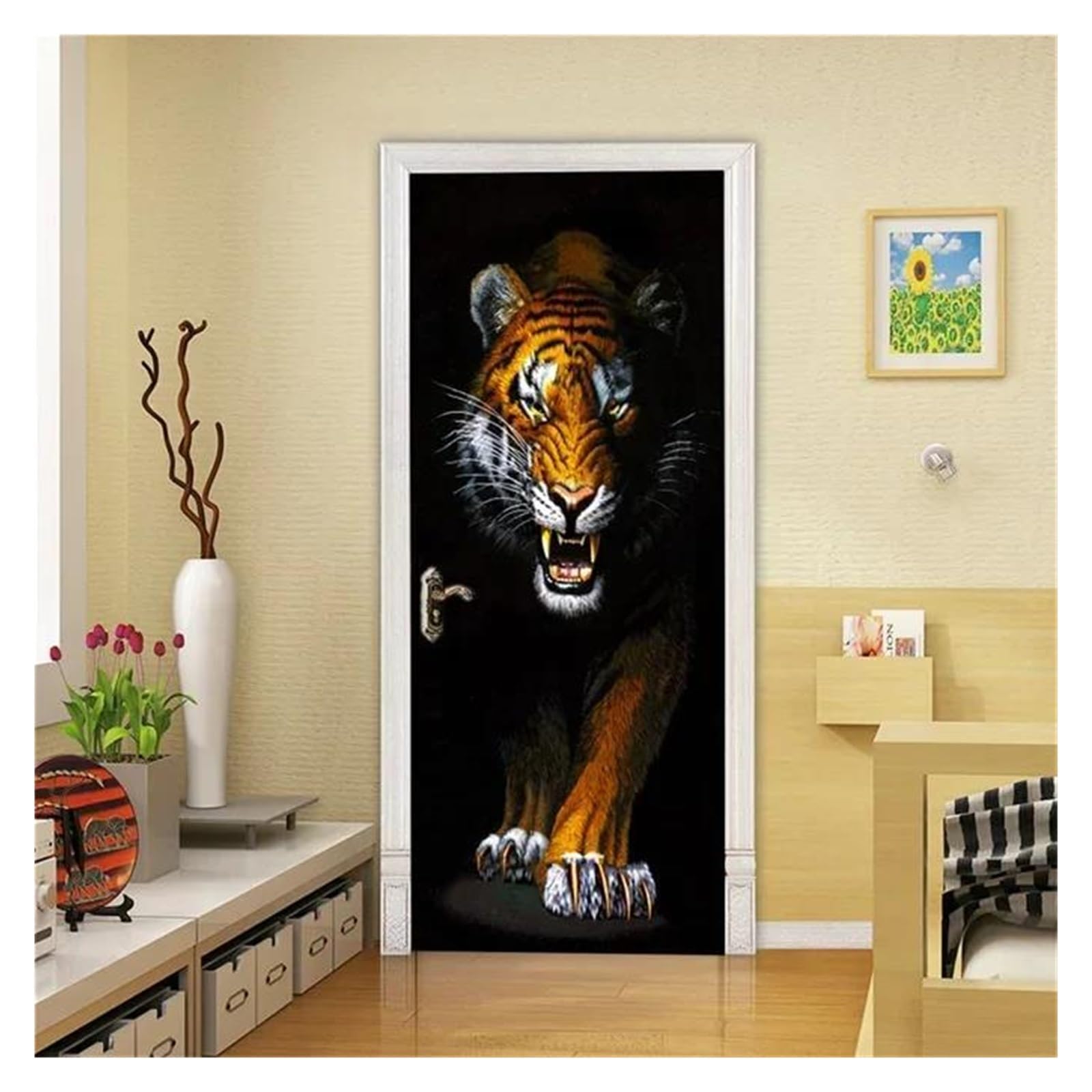Papier peint tigre auto-adhésif pour créer une ambiance jungle dans votre salon