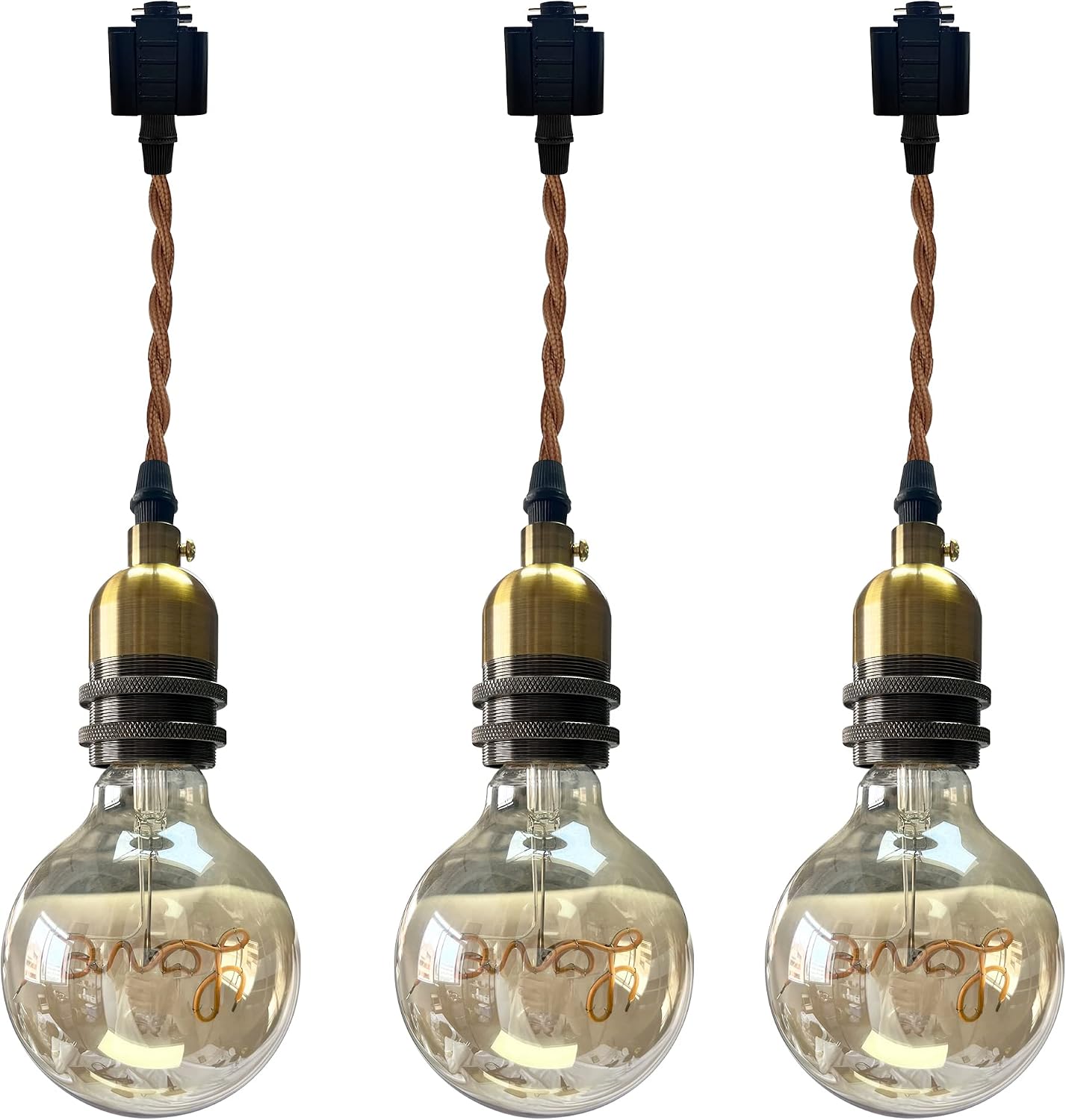 3-Pack Brass Finish E26 Mini Base L Track Light Kit 0.32 Ft Twisted Rope Lighting Vintage Design for Kitchen Home (No Bulb & Track)