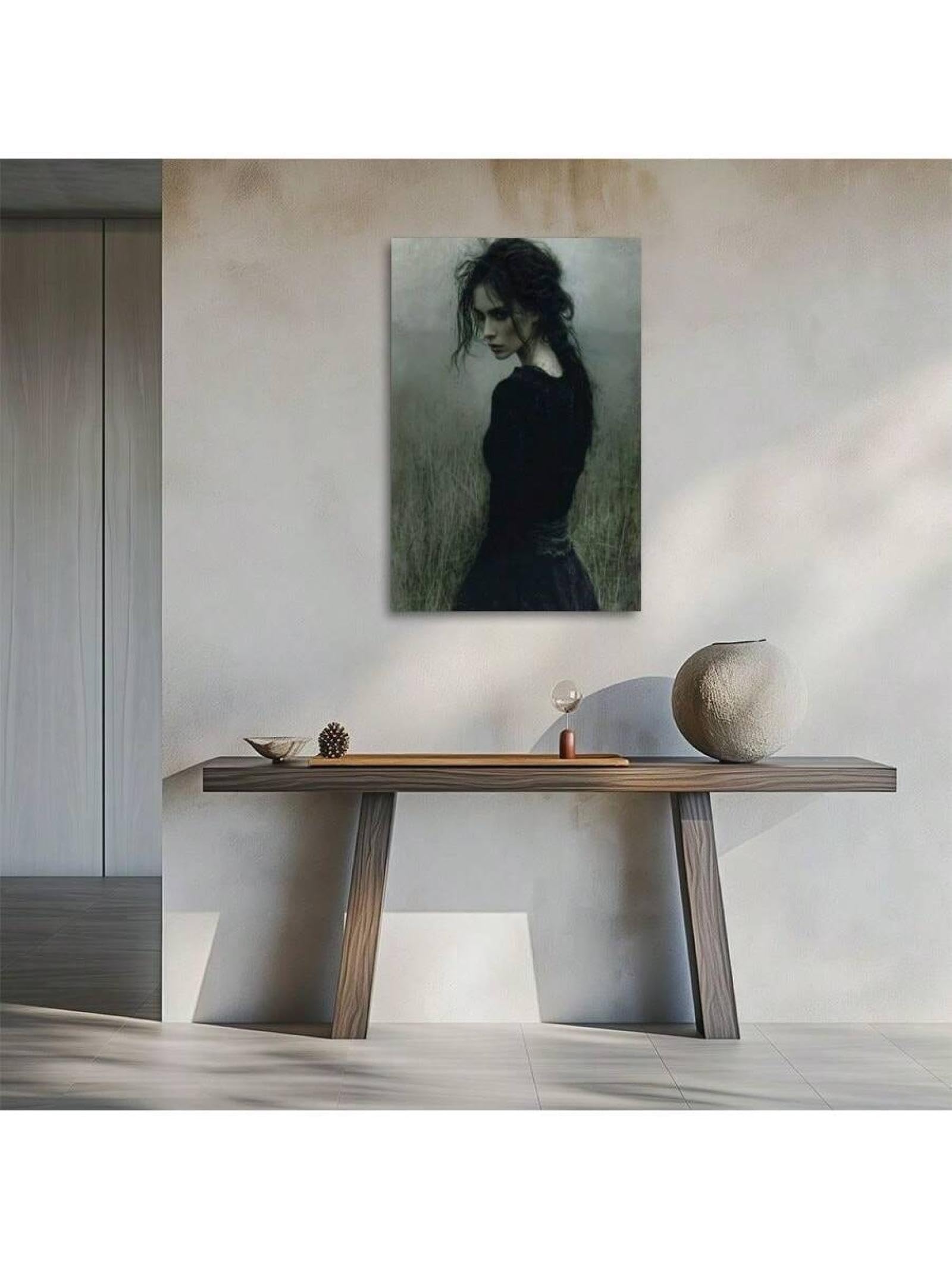 lianyibo Obraz na płótnie Kobieta Retro Czarny Patrząc na pustynię Gothic Wall Art Art Art Wall Decor do sypialni, 60 x 90 cm, bez ramki