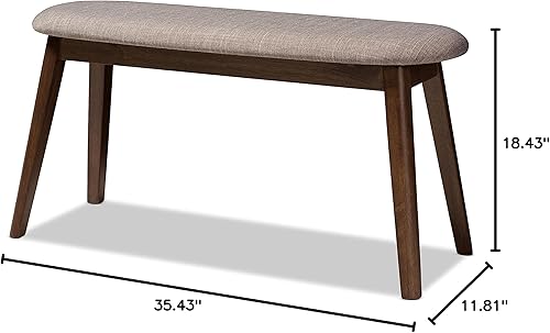 Miniatura 9 de Baxton Studio Easton Mid-Century - Banco de madera tapizado de tela gris claro con acabado de nogal