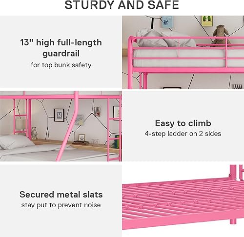 Miniatura 3 de DHP - Litera con cama individual arriba y matrimonial abajo, con armazón de metal y escalera