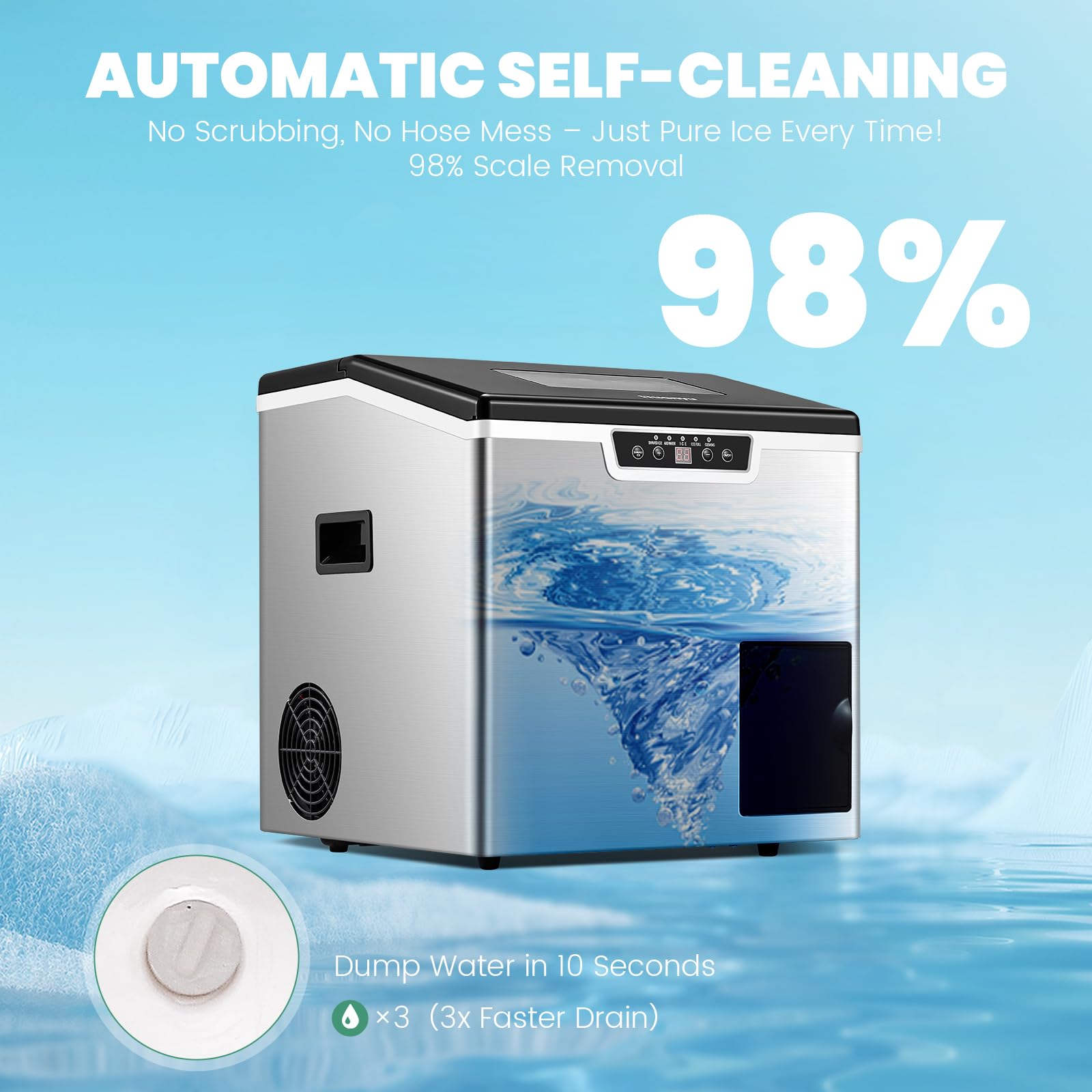 Huanyu Commercial Ice Maker Ice Crusher 2 in 1 Ice Maker e Shaver Machine, 20 kg/Day High Output, 3 modalità di fornitura d'acqua, spessore del ghiaccio regolabile, auto-pulizia automatica