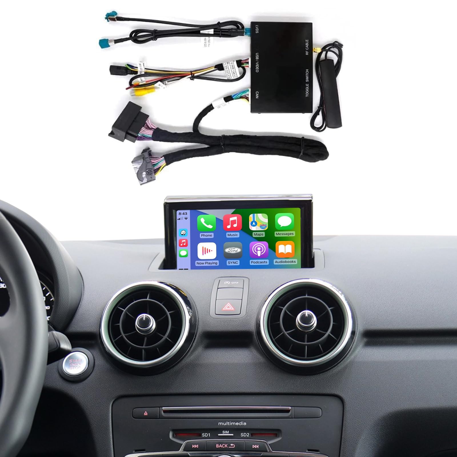Road Top Modulo Adattatore CarPlay Wireless per Audi A1 con RMC | 2013-2018, Carplay Decoder Retrofit Kit, compatibile con Apple CarPlay senza fili, Android Auto, MirrorLink, Navigazione