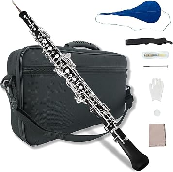 Vetimobato Professional Forked-F Resonance Oboe C Key 3rd Octave Left F Woodwind Instruments with Reeds Gloves Leather Case Carry Bag Ideal for Advanced Players Ebonite Body Fully Automatic Oboe