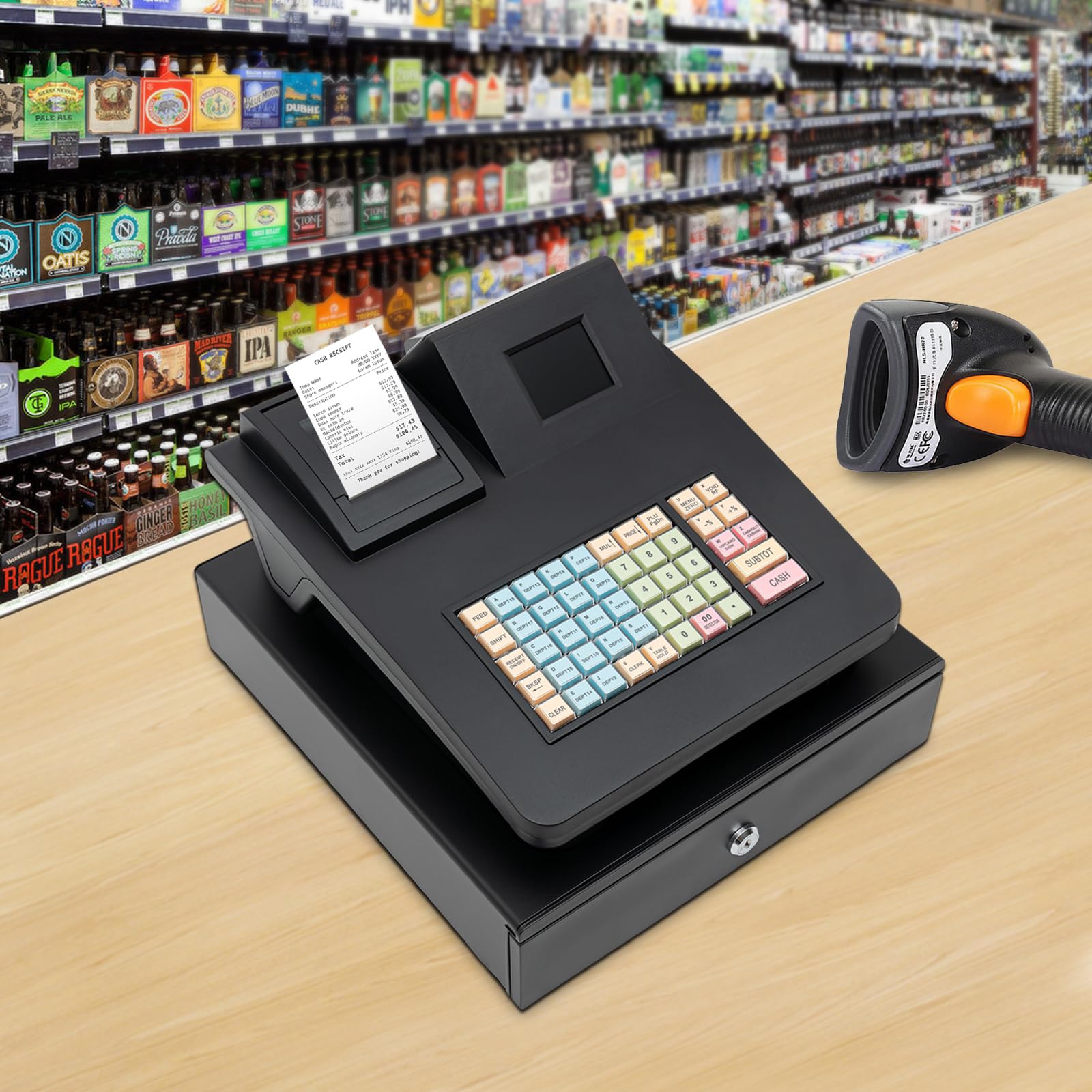 Caja Registradora Electrónica para Pequeñas Empresas, Sistema POS Comercial de 48 Botones con Pantalla LED Digital, Cabezal de Impresión Térmica, para Supermercados, Centros Comerciales
