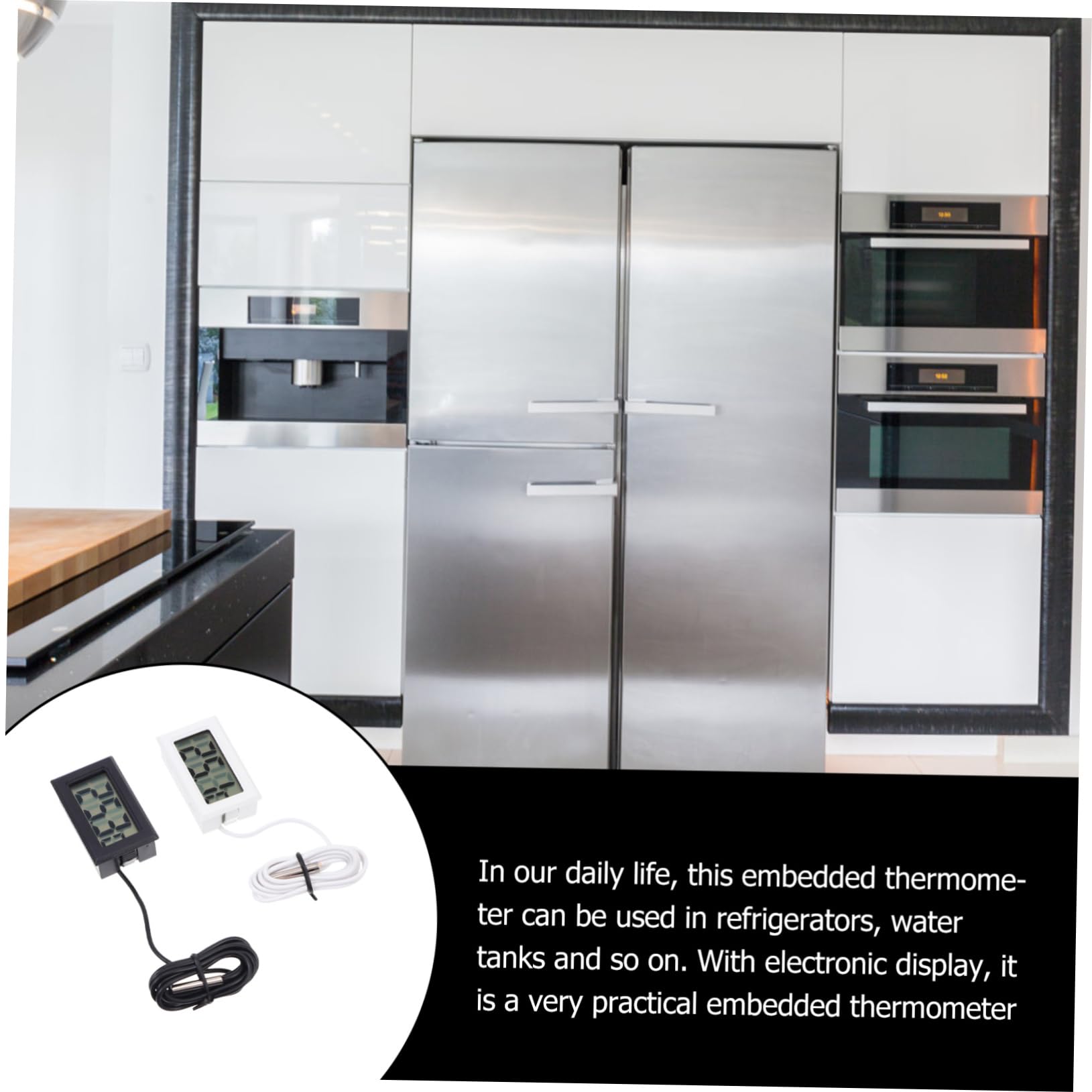 Mikikit 2sets Digital Thermometer for Kitchen Indoor Refrigerator Mini Easy to Read Display 2pcs*2