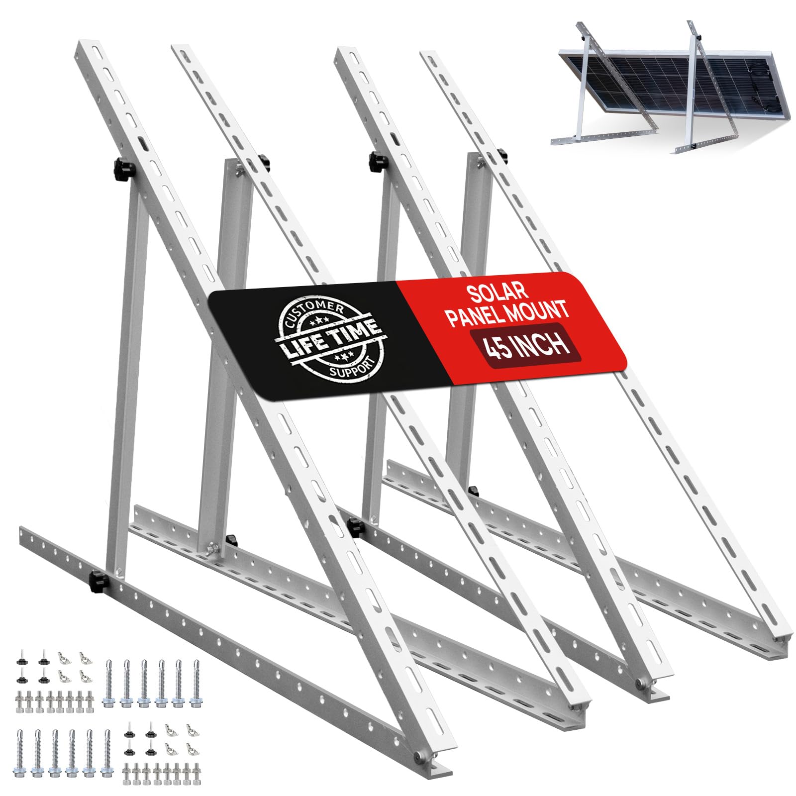 ECO-WORTHY 2 Sets 45inch Solar Panel Mount Brackets Adjustable Tilt Mount Brackets, Suitable for 2-4pcs 100 200 300 400 Watt Solar Panel for Roof, RV, Boat, and Off-Grid