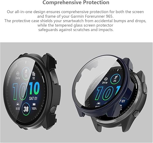 Miniatura 5 de Paquete de 5 Funda compatible con Garmin Forerunner 965 con protector de pantalla de vidrio templado, Smartwatch de protección completa de