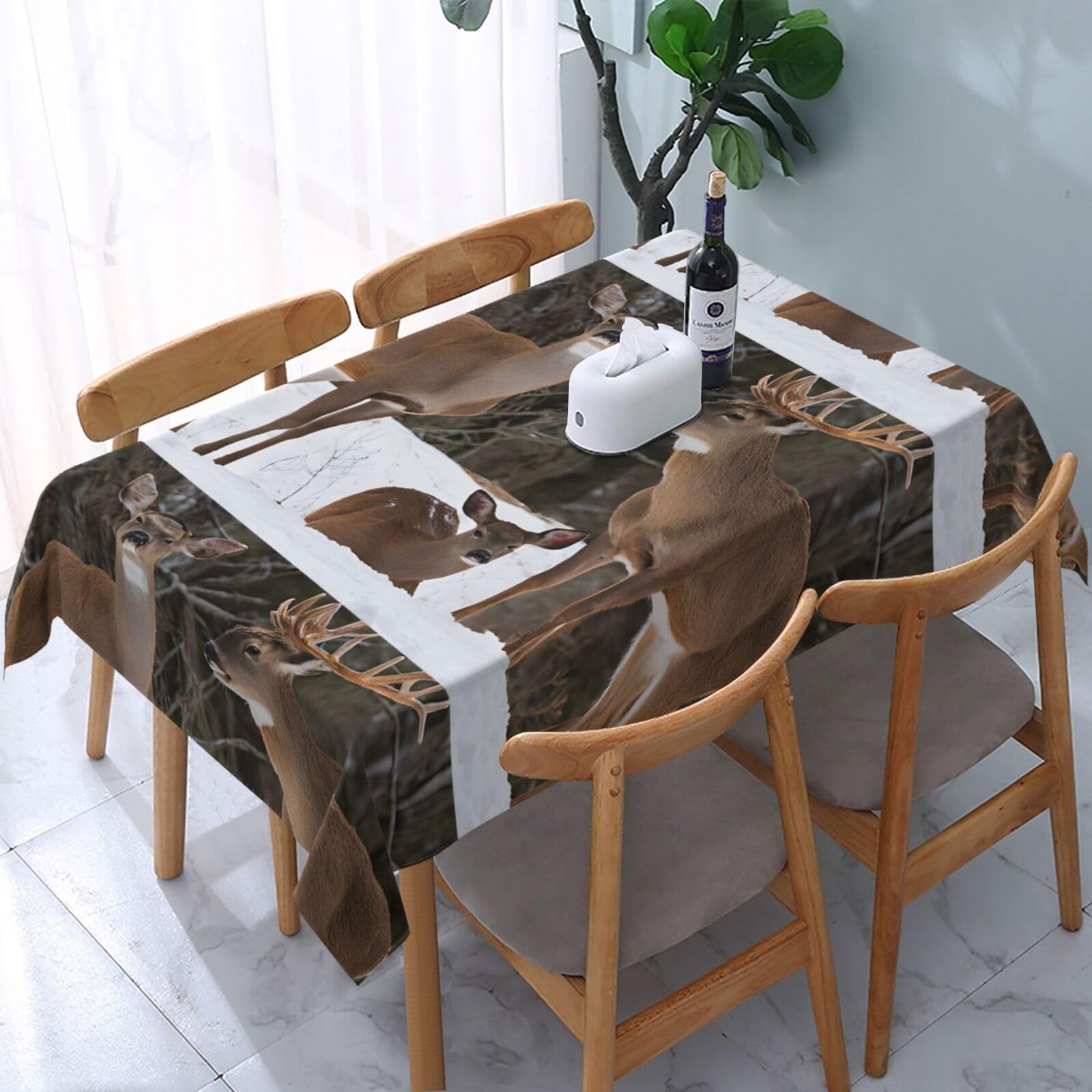 Nappe rectangulaire motif cerf 137x183 cm anti-pli pour cuisine