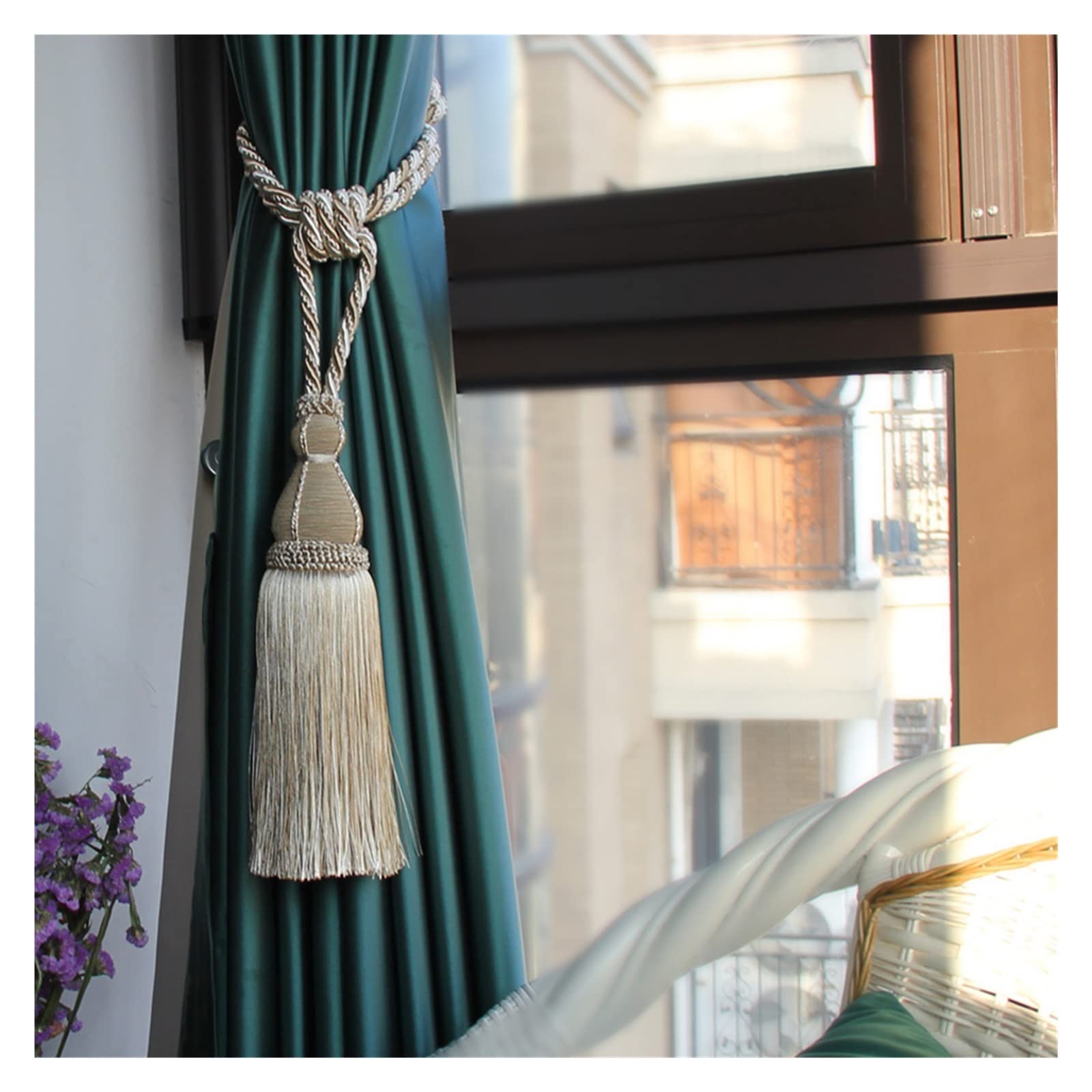 1 Fermatende con Frange E Nappe, con Pallina per Appendere Le Tende, con Fibbia E Corda, per Decorare La Finestra, Accessori per La Stanza.（Red-132Cm）