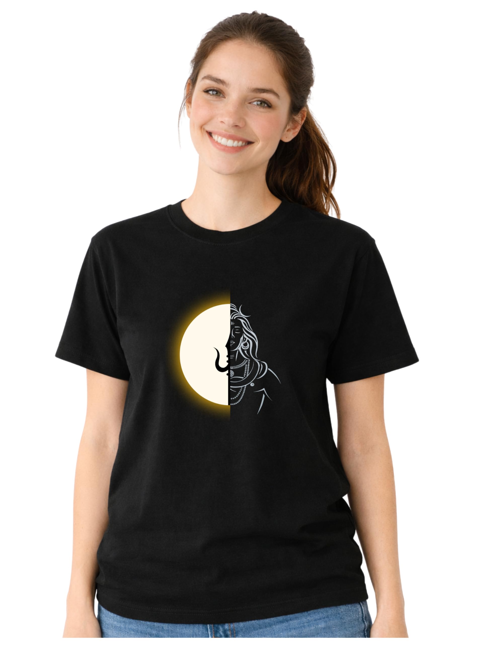 Mahakal t Shirt for Women | Shiva Tshirt for Woman | 100% Cotton Black Crew Neck Tee | Mahakal ki t-Shirt with Spiritual Graphic Print-image-0