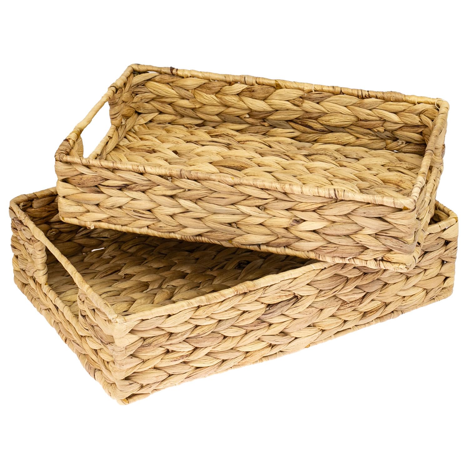 HMF Empty Gift Basket, Storage Basket Braided Made of Water Hyacinth, Set of 2, Square, 35 / 32 cm Width, Natural, Large