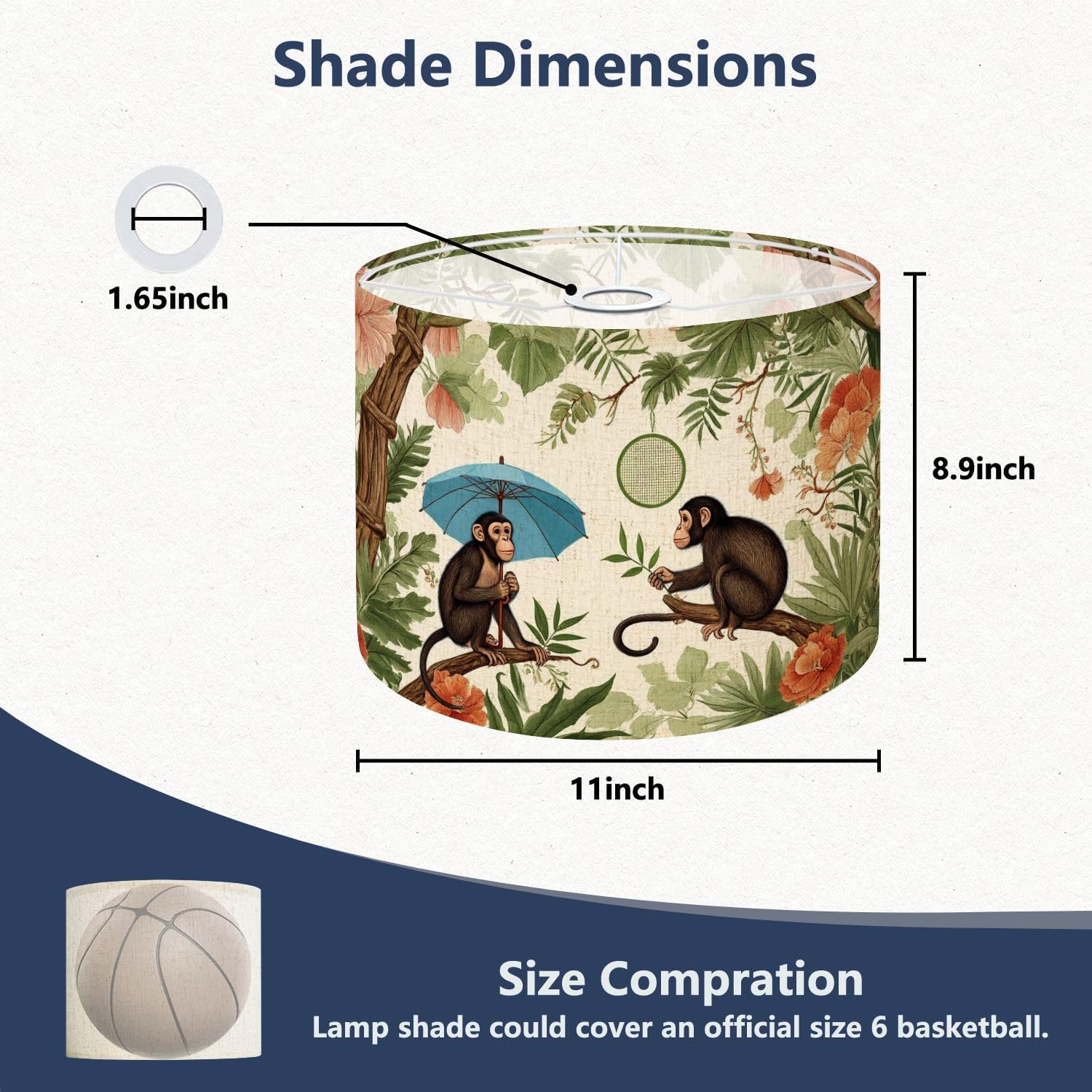 Drum Lamp Shade Chinese monkey umbrella seamless Chinoiserie floral Lampshade for Floor Lamps Table Lamps Pendant Light 11"x8.9" Large Lamp Shades Replacement Linen Lampshades