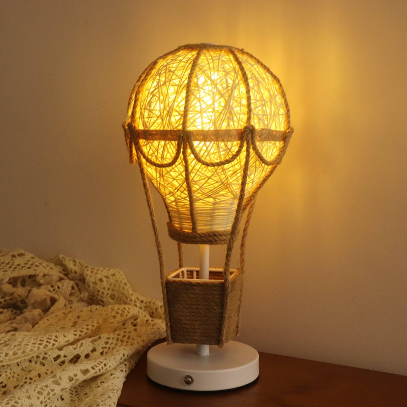 Sharplace Kinder Nachlampe Heißluftballon Lampe Tischlampe Nachtlicht Rattan Leuchte mit Dimmbar Und Wiederaufladbar 2000 Mah auf Eisen Gestell für Kinderzimmer Nachtkommode Einschlafhilfe Zuhause