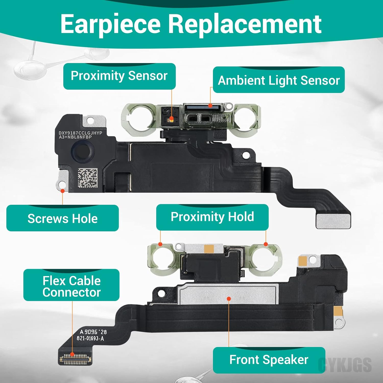 for iPhone Xr Ear Speaker Replacement OEM Repair Kit iPhoneXr New Front Earpiece Module with Ambient Light Sensor Flex Cable Connector Proximity Sensor Fix Tools Kit A1984 A2105 A2106 A2108