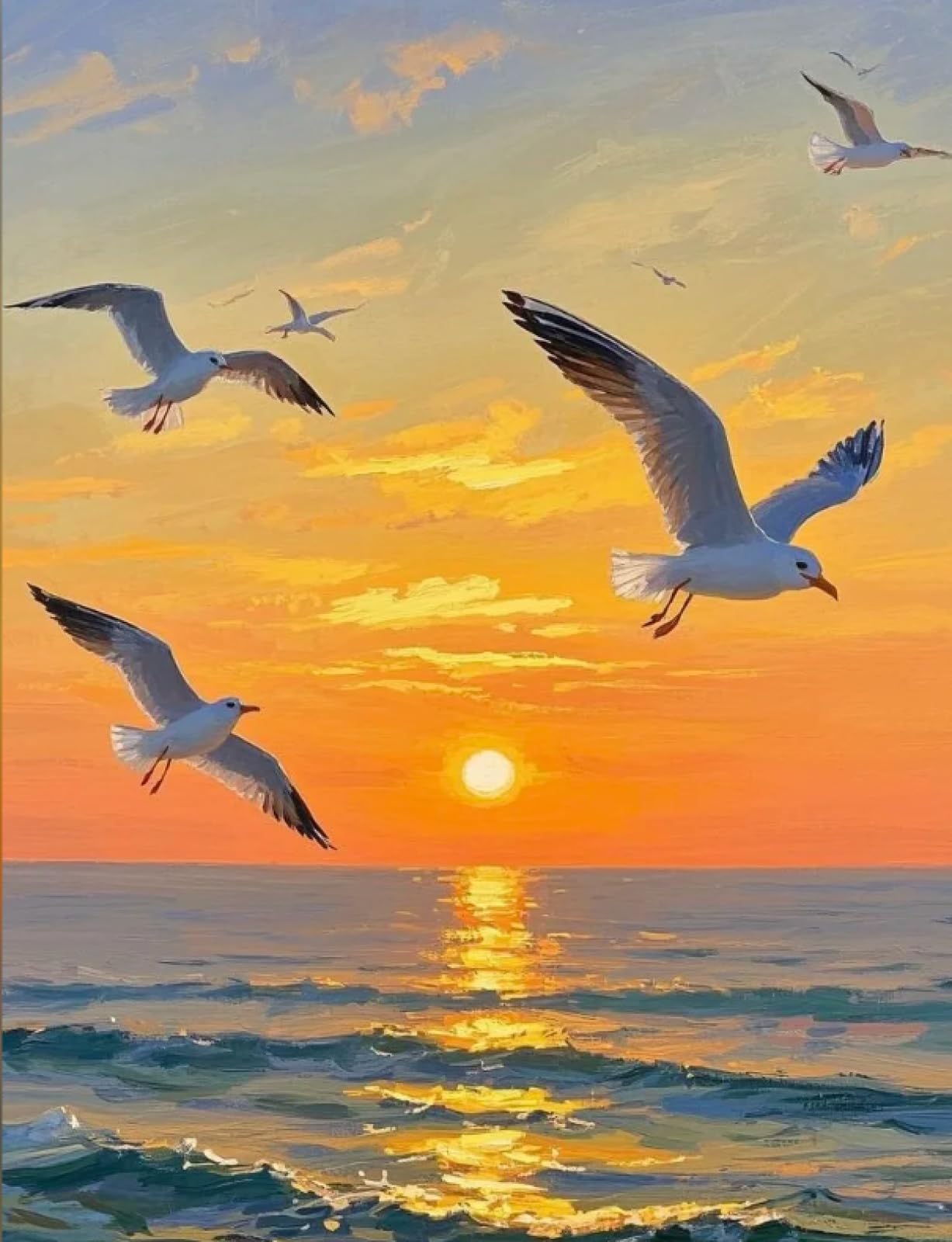 Stithej Pre-Printed Cross Stitch Kit Seagulls Sunset 11CT Adults Beginners