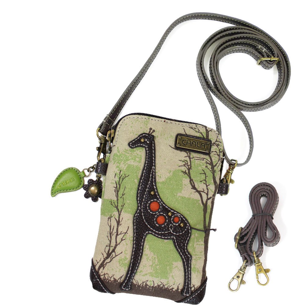 CHALAWomen's Safari Animal Canvas Crossbody Cell Phone Purse with Adjustable Strap -Sand