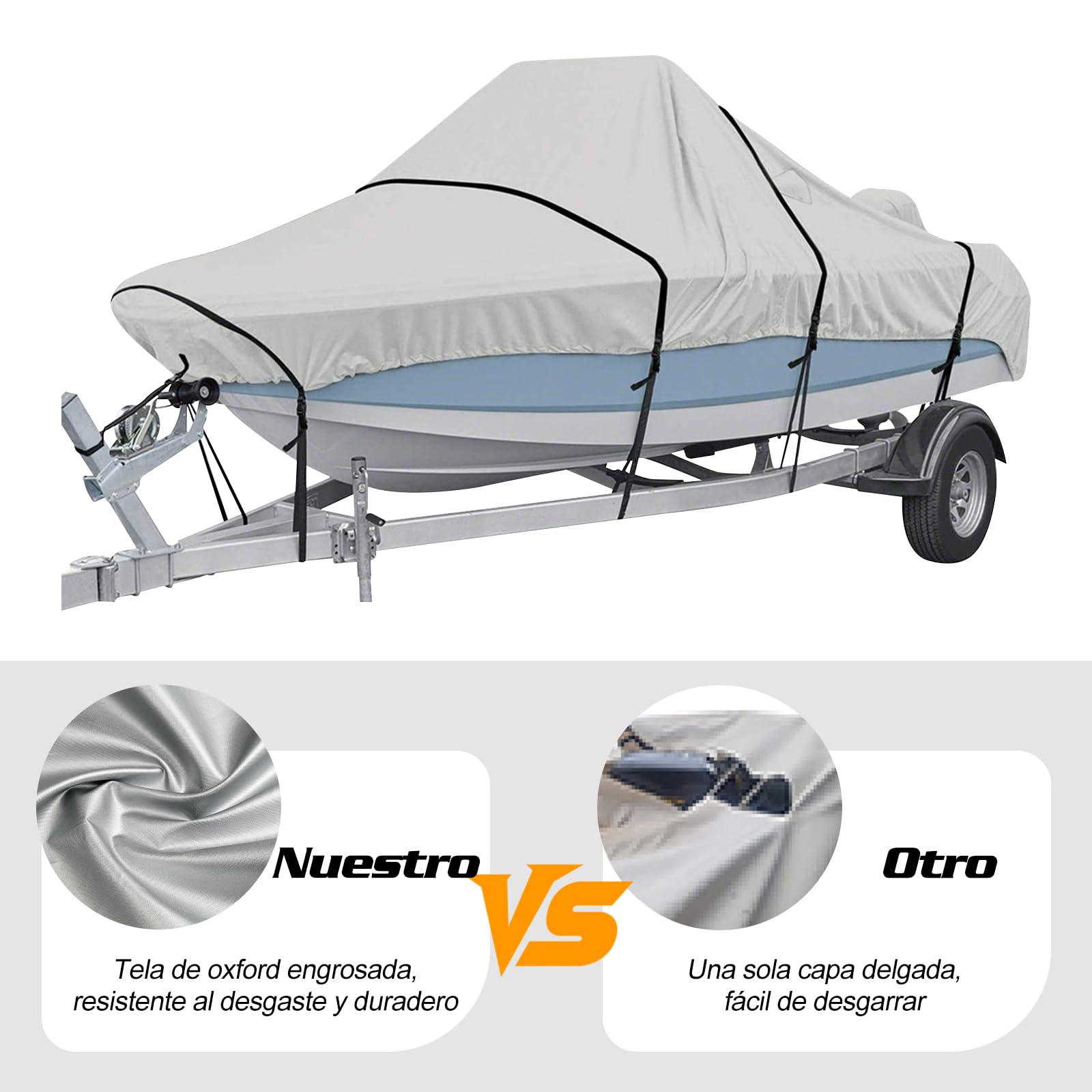 Ergocar Fundas para Barcos Impermeable 420D 6 Metros*2,9 Metros Cubierta Kayak a Prueba Polvo Casco En Forma De V Cubierta del Barco Almacenamiento Adecuadas para Botes 17-19 Pies