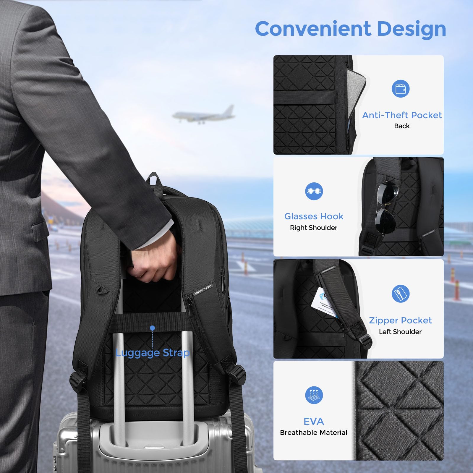 Mochila Hombre para Portatil Ordenador 17,3 Pulgadas con USB-C y USB-A Gran Capacidad 24-28L Resistante al Agua, Antirrobo, Ligera para Oficina Trabajo Universidad Diario y Viaje-Negro