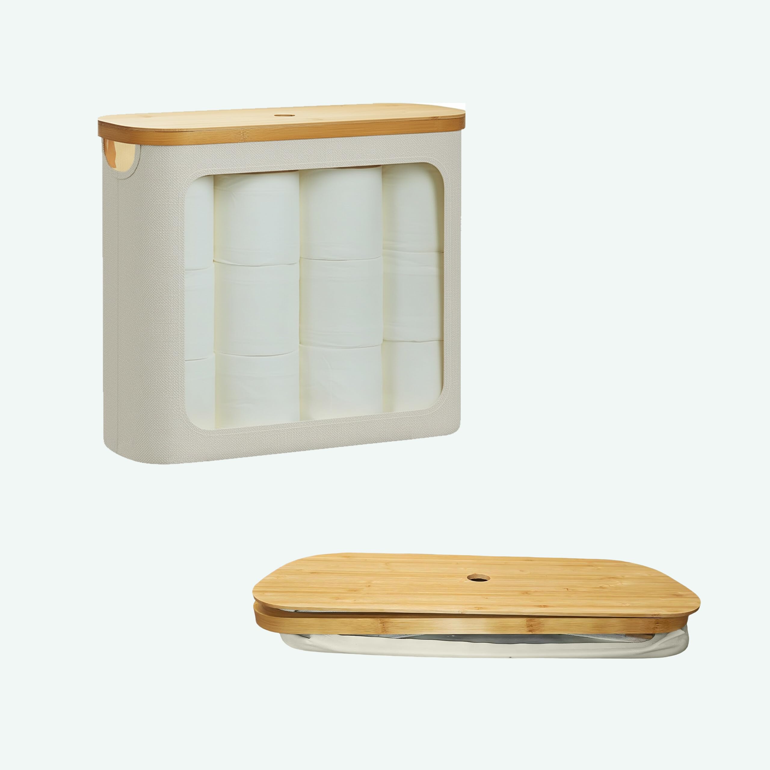 Relaxdays Contenedor de Papel higiénico, 12 Rollos, 36 x 43 x 17 cm, Tela, bambú, Cesta, Reserva, Beige