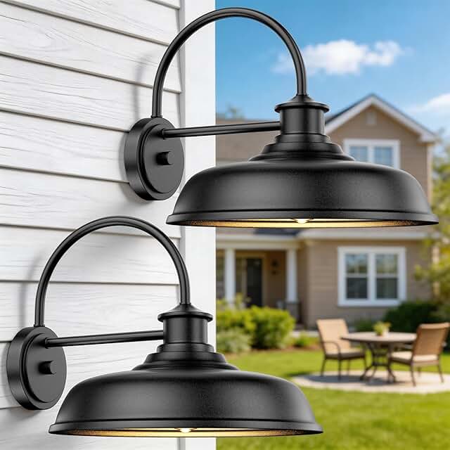 Large Farmhouse Exterior Barn Light 14 inch, Black Industrial Gooseneck ...