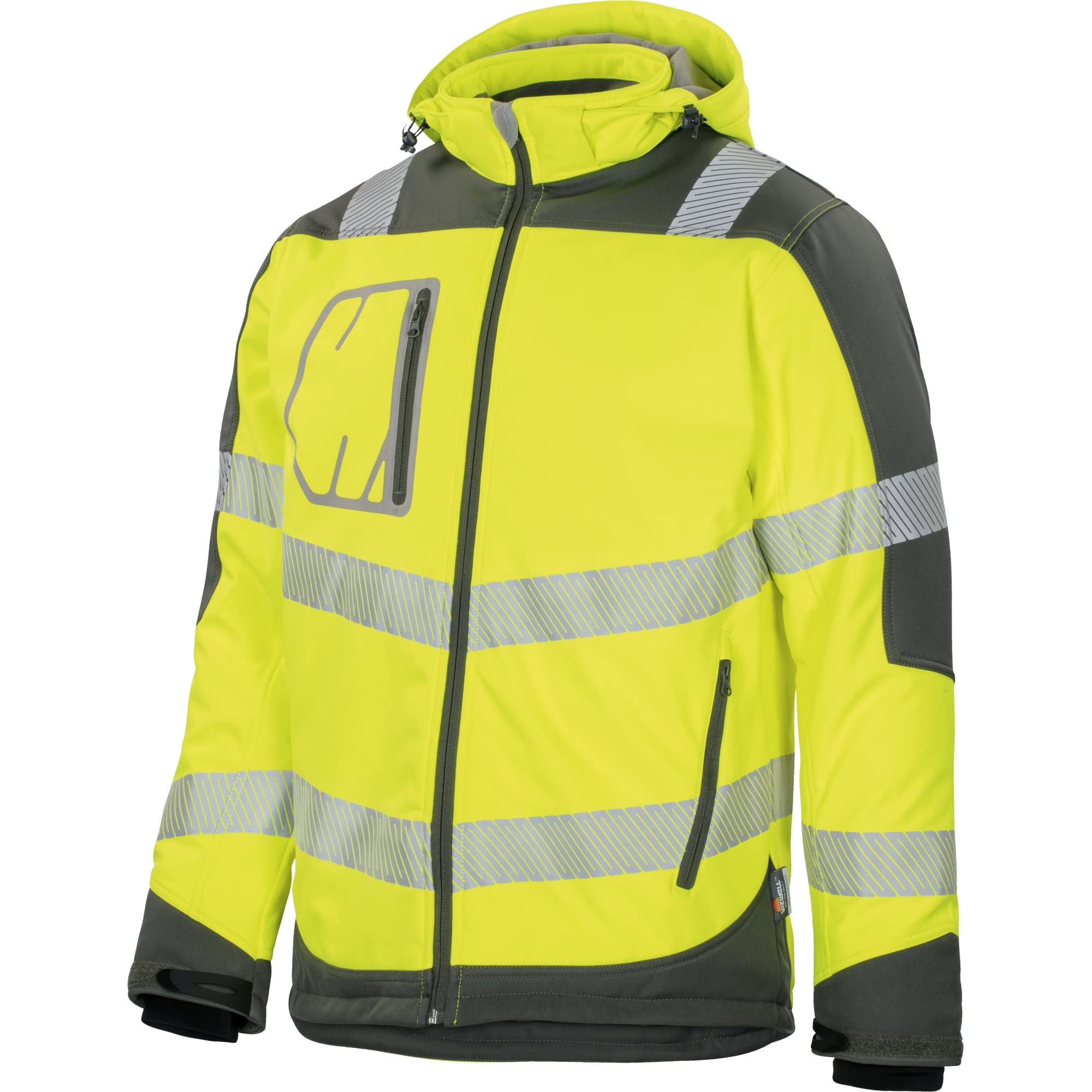 Vizwell Winter Softshelljacke Warnschutz Jacke Winterjacke leuchtgelb-grau (5XL)