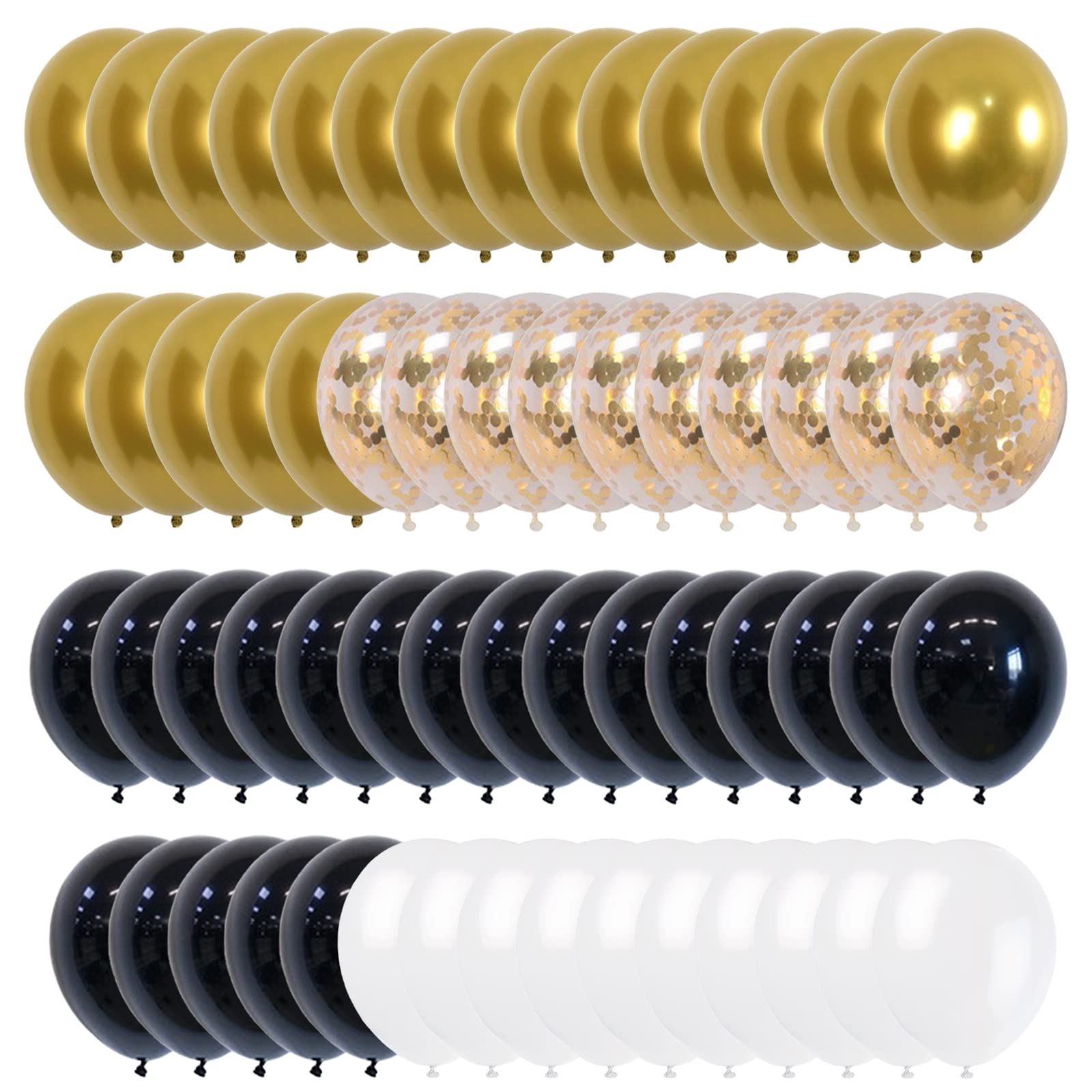 Set von 60 Ballons à 30,5 cm, Gold und Schwarz, Weiß, 60 Ballons für Abschlussfeier, Geburtstag, Hochzeit, Jahrestag, Babyparty, Partydekorationen