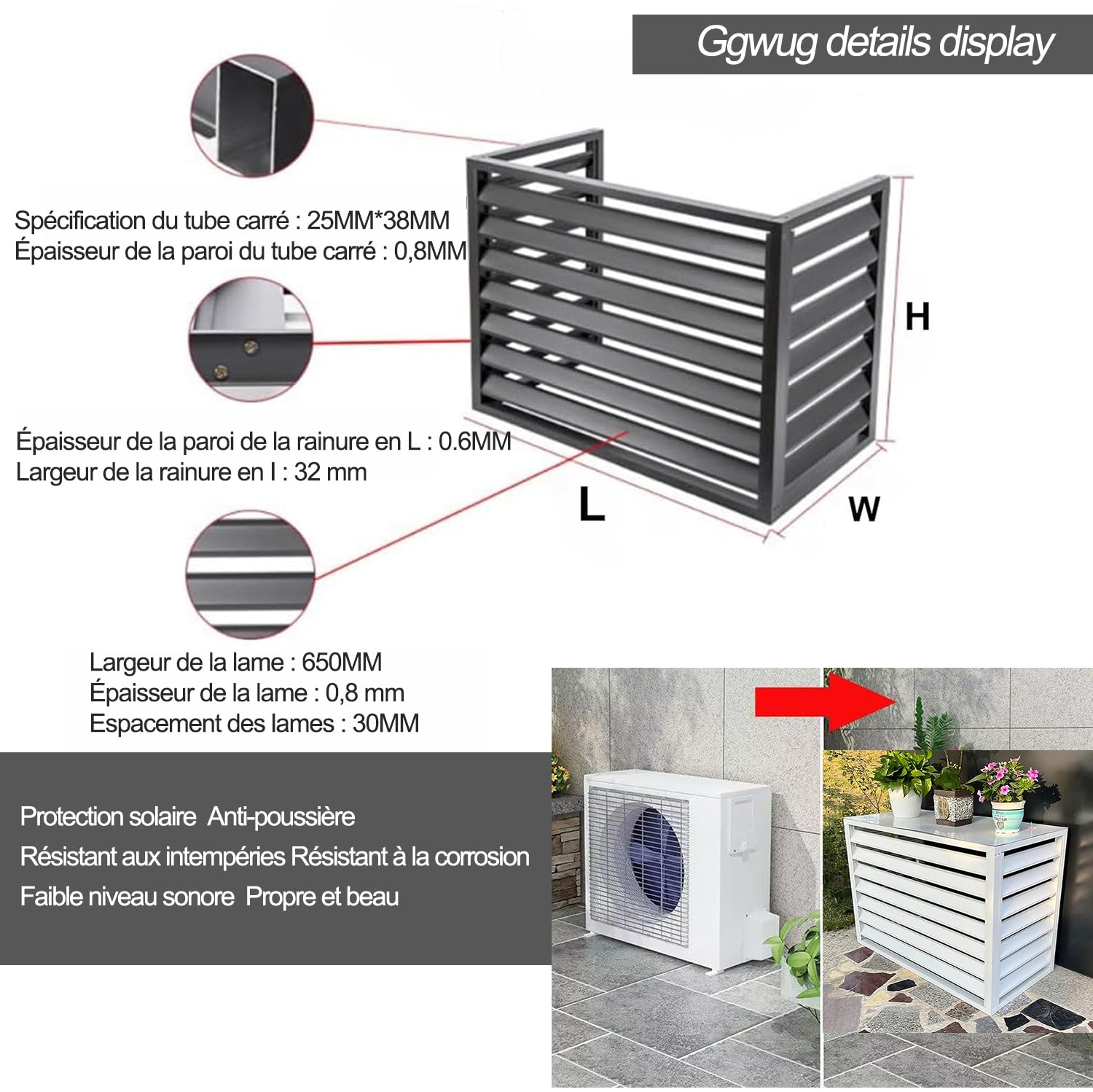 Cubierta de aire acondicionado para exteriores, carcasa de aluminio para bomba de calor, rejilla protectora impermeable, diseño de flores para unidad de aire acondicionado