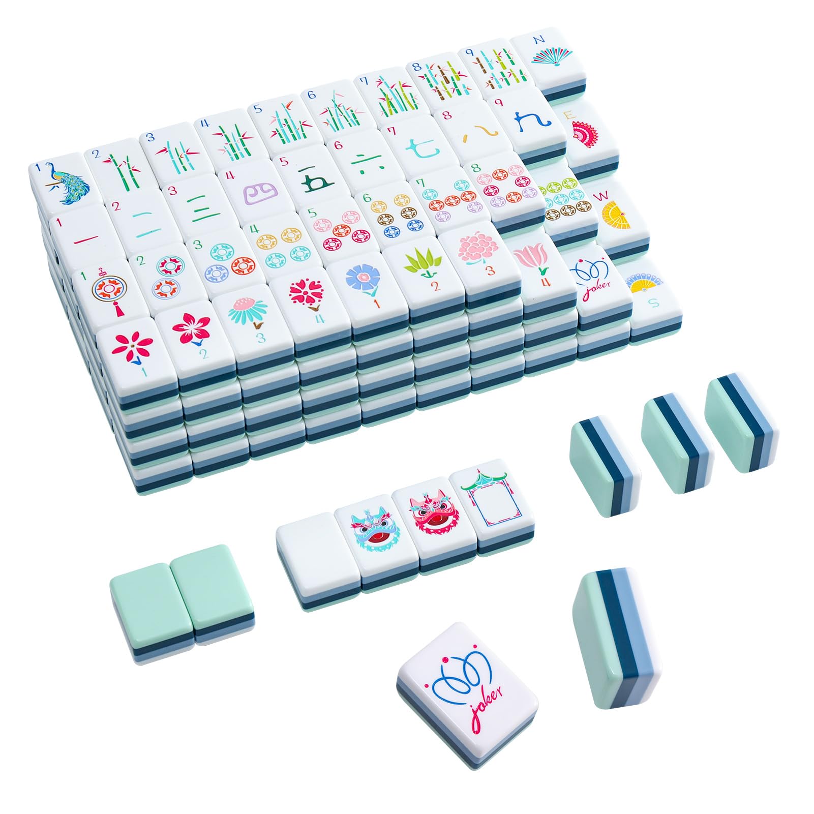 Photo 1 of My Mahjong Trove 160 Acrylic 4 Layer Engraved American Mahjong Tiles Set with Carrying Bag and Accessories, 1.26’’ Mahjong Tile Set (Green)