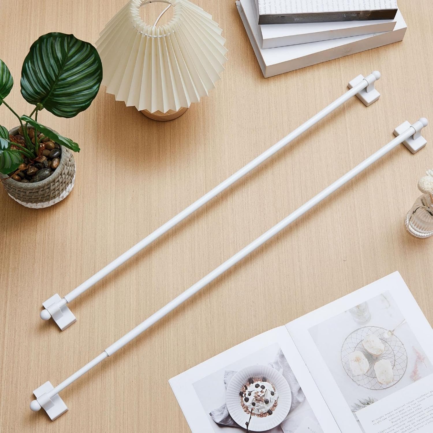 2 Pcs Magnetic Curtain Rods for Metal Door 28 to 48 Inch, 1/2" Multi-use Adjustable Appliance Magnetic Rod for Window Frames, Cabinets, Refrigerators, Dishwashers(White,Style 1)