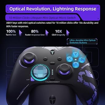 Thunderobot G80 1000HZ Wireless Gaming Controller for NS/PC/iOS/Android with Charging Dock,Hall-effect Adjustable Joystick,Dual-Mode Force-Switch Triggers,Optical Micro Switches,RGB Backlight (Black)