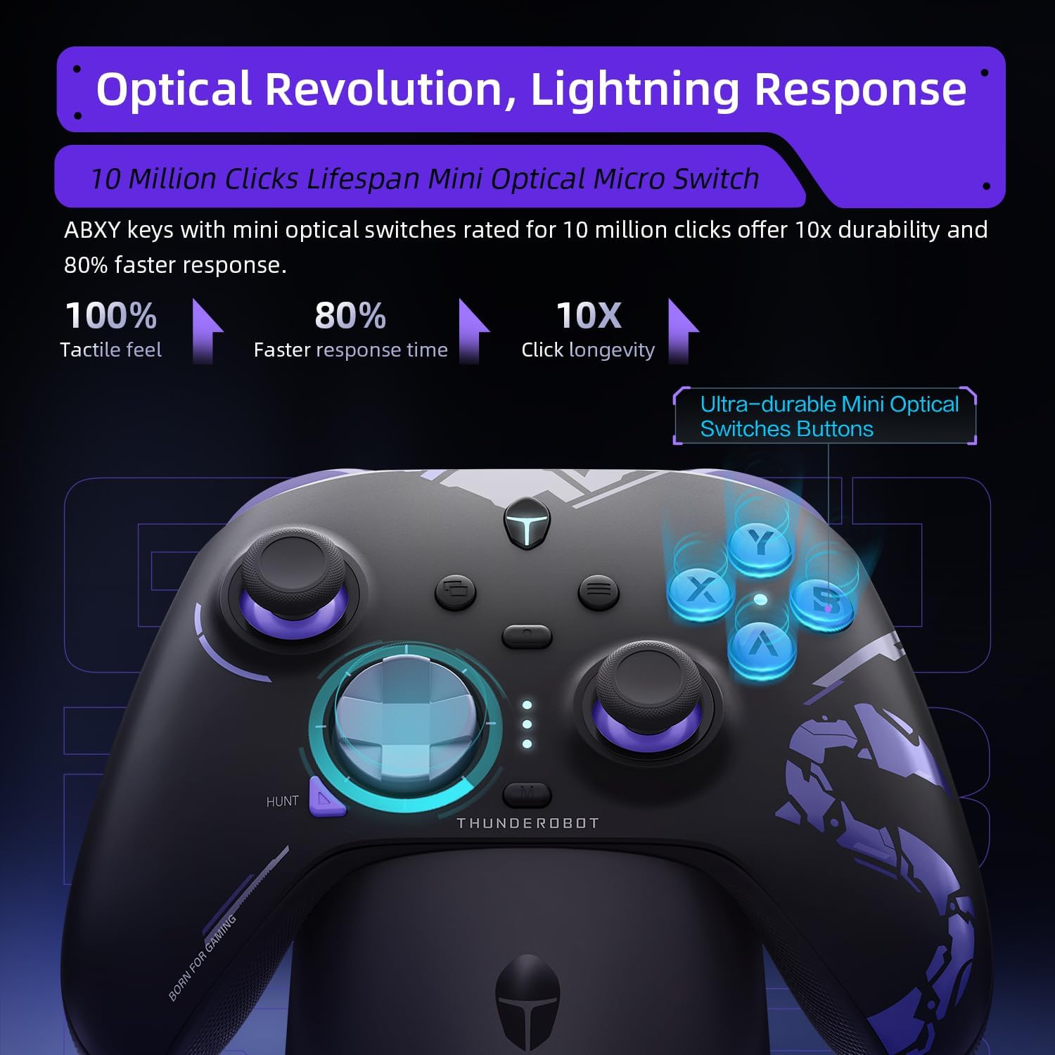 Thunderobot G80 Mando PC Gaming Inalámbrico, Gatillos Hall+Micro, Joystick Hall Effect, Gamepad Mando Bluetooth con Dock de Carga RGB, Vibración 2+2, Controller para Switch/PC/iOS/Android (Negro)