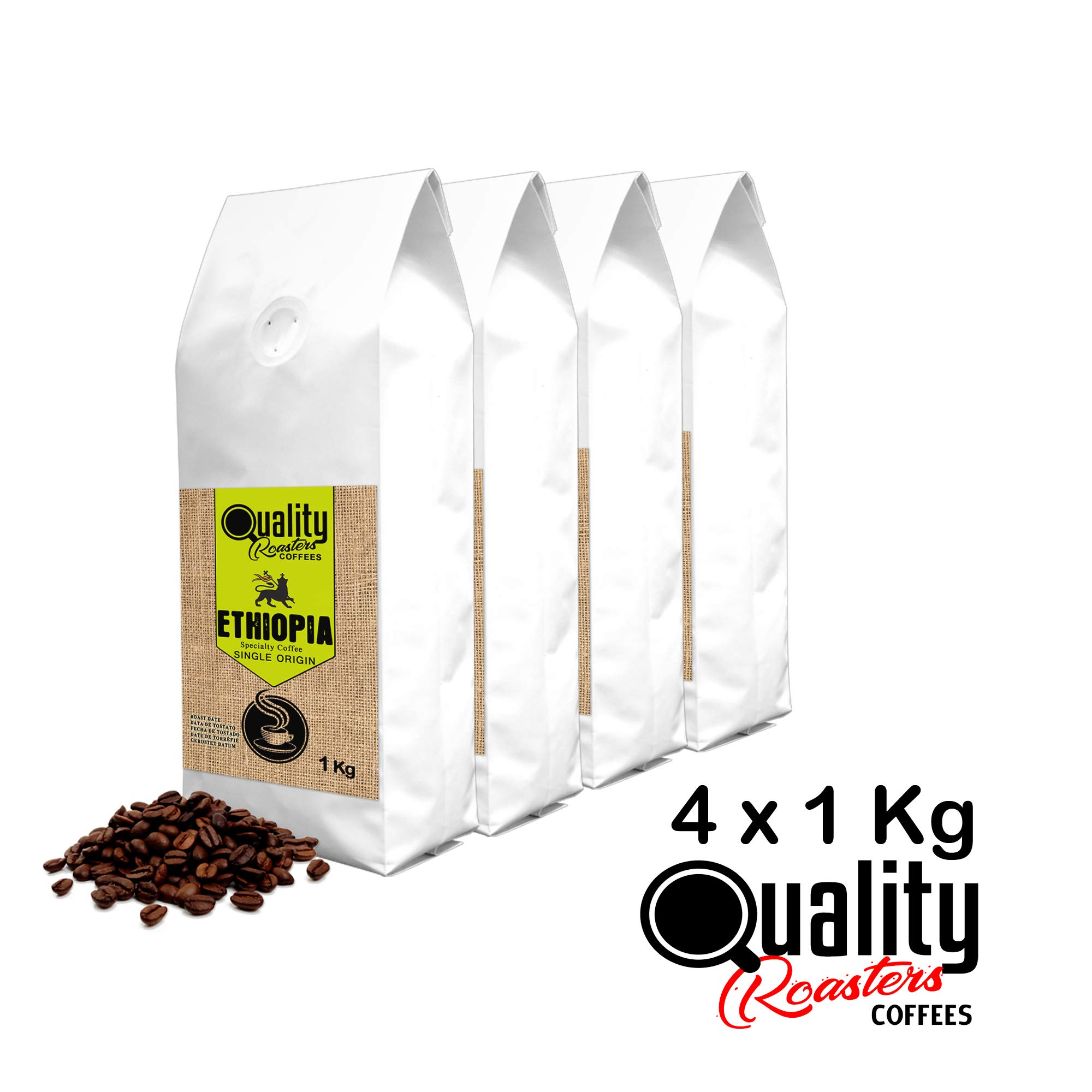 Quality Roasters Coffees. Café en grains torréfié de spécialité. Origine unique Ethiopie Sidamo. Processus : Lavé. Torréfié moyenne. Torréfaction artisanale. (4 Kg)
